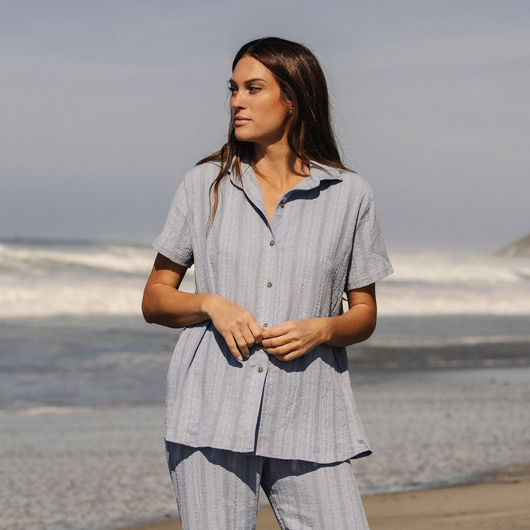 Stylish Dusk Blue Cabana Shirt for Men - Breathable Summer Beachwear & Tropical Vacation Shirt - Perfect for Pool Parties, Beach Outings, and Casual Wear