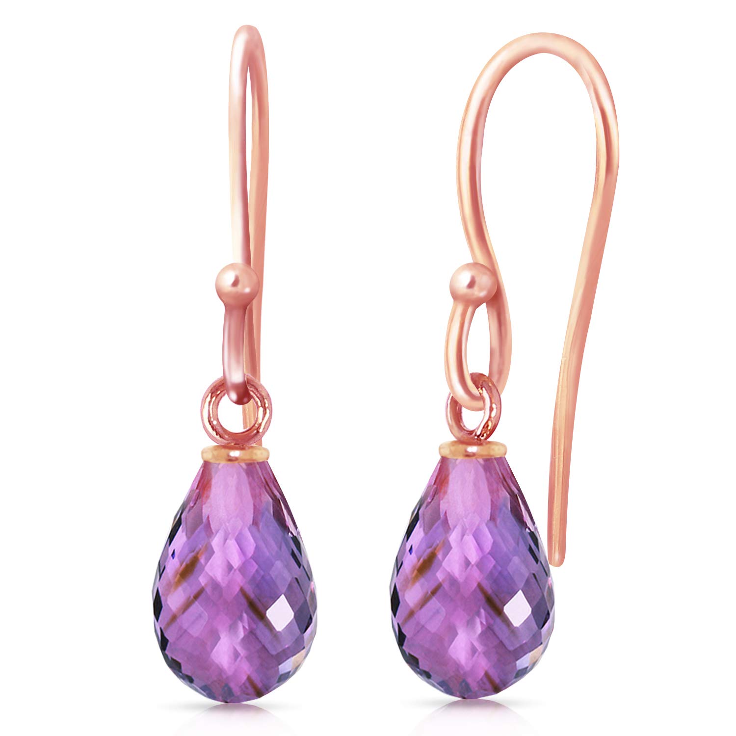 14K Solid Gold Fish Hook Earrings with Natural Amethyst | GG Galaxy Gold Jewelry | Elegant Dangling Earrings for Women | Perfect for Parties, Weddings & Everyday Wear