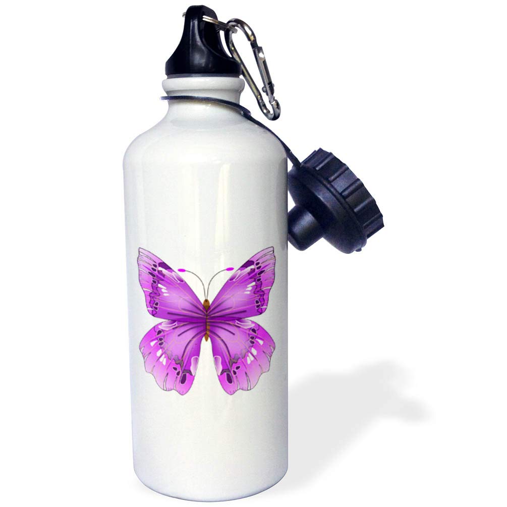 3D Rose Large Purple Butterfly Sports Water Bottle - 21 oz Insulated Stainless Steel Water Bottle for Gym, Hiking & Outdoor Activities - BPA Free White Water Bottle with Leakproof Lid
