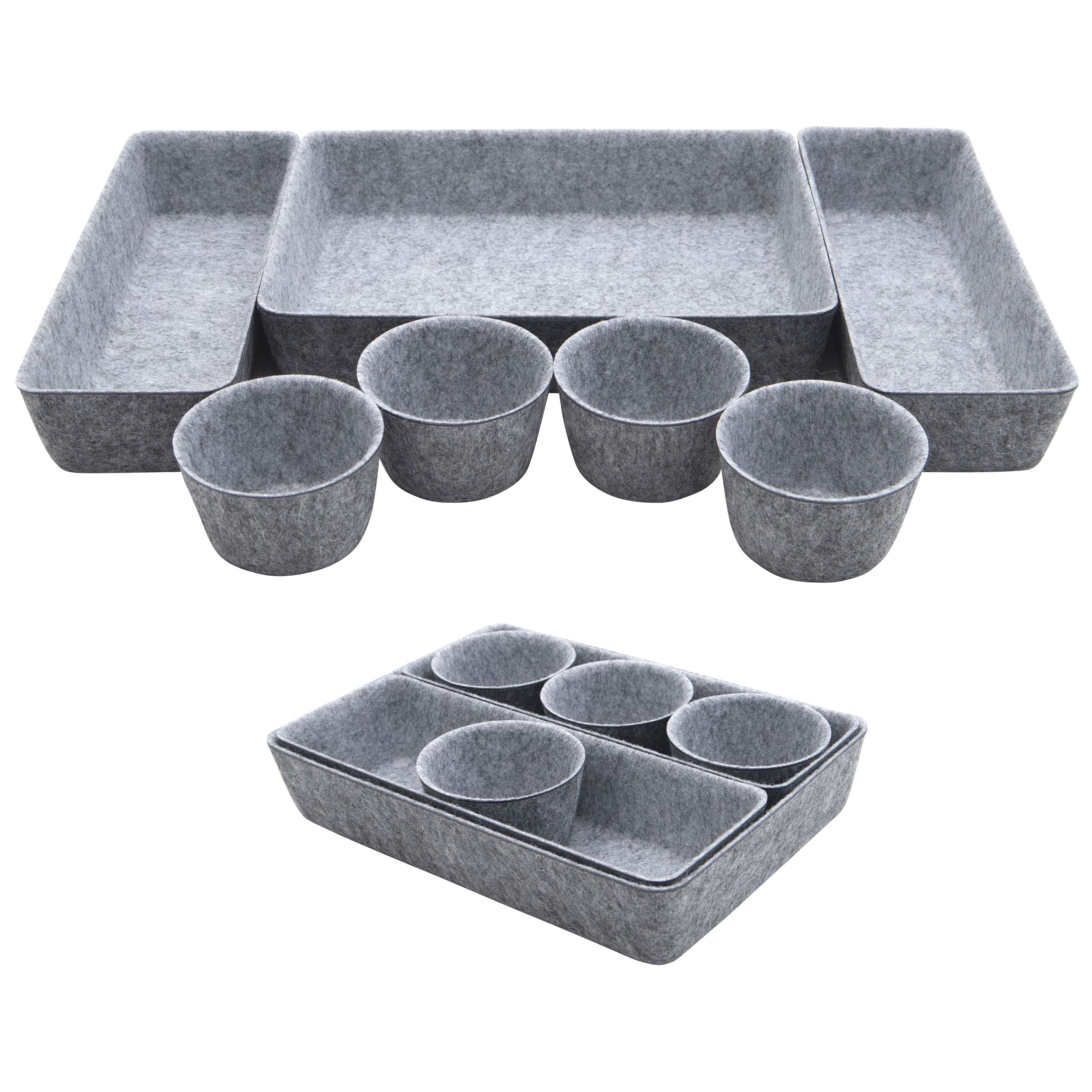 Teeo 7-Pack Drawer Organizers & Dividers - Desk Drawer Storage Trays for Home Office, Dorm Room, Cosmetic & Closet Organization - Space Saving Compartment Bins (Charcoal) - Perfect for Organizing Makeup, Office Supplies & Small Items