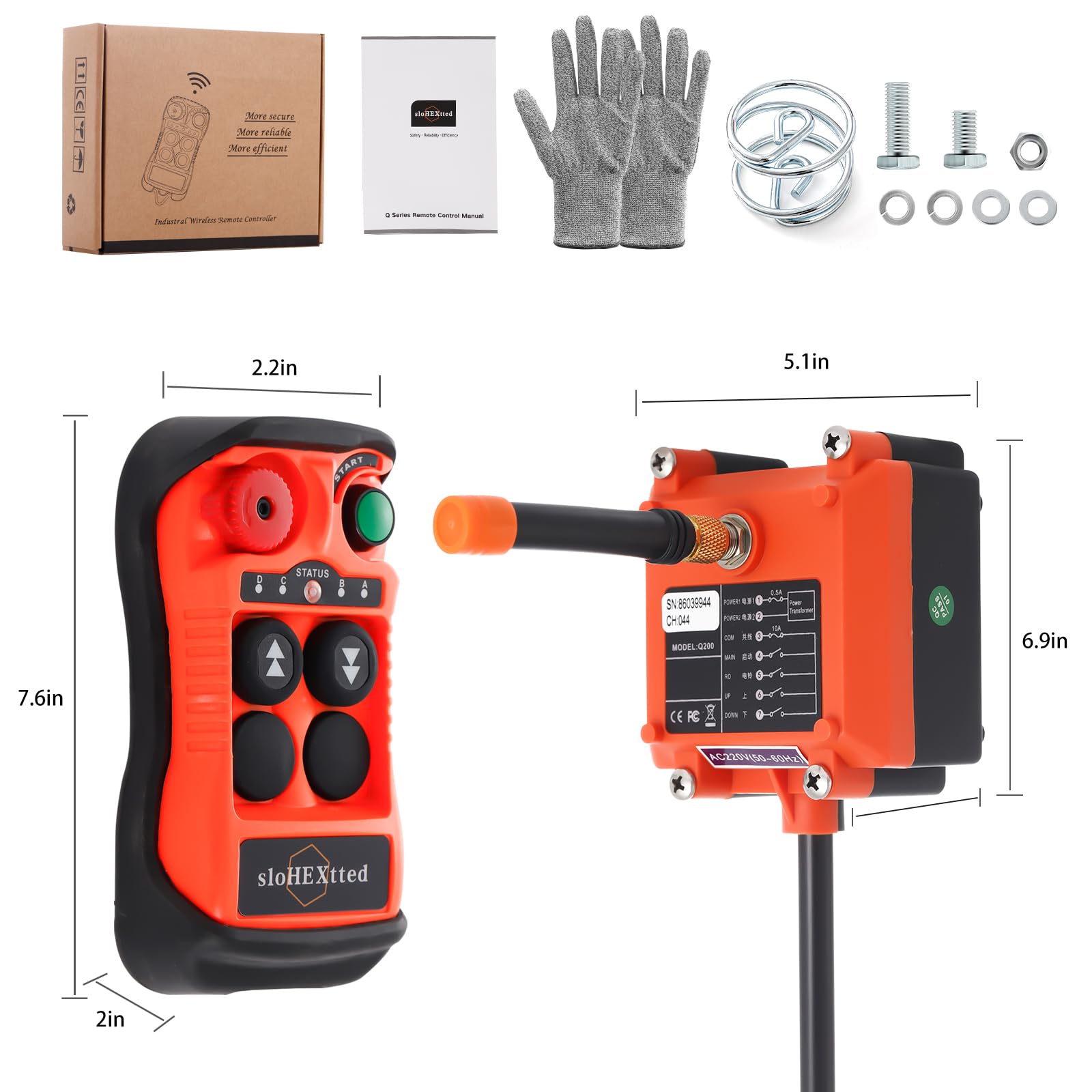 2 Button Industrial Wireless Overhead Crane Remote Control Kit - 12V/24V Radio Transmitter & Receiver for Electric Chain Hoist, Lift, Winch - Durable Construction Site & Warehouse Equipment Controller for Heavy Duty Material Handling