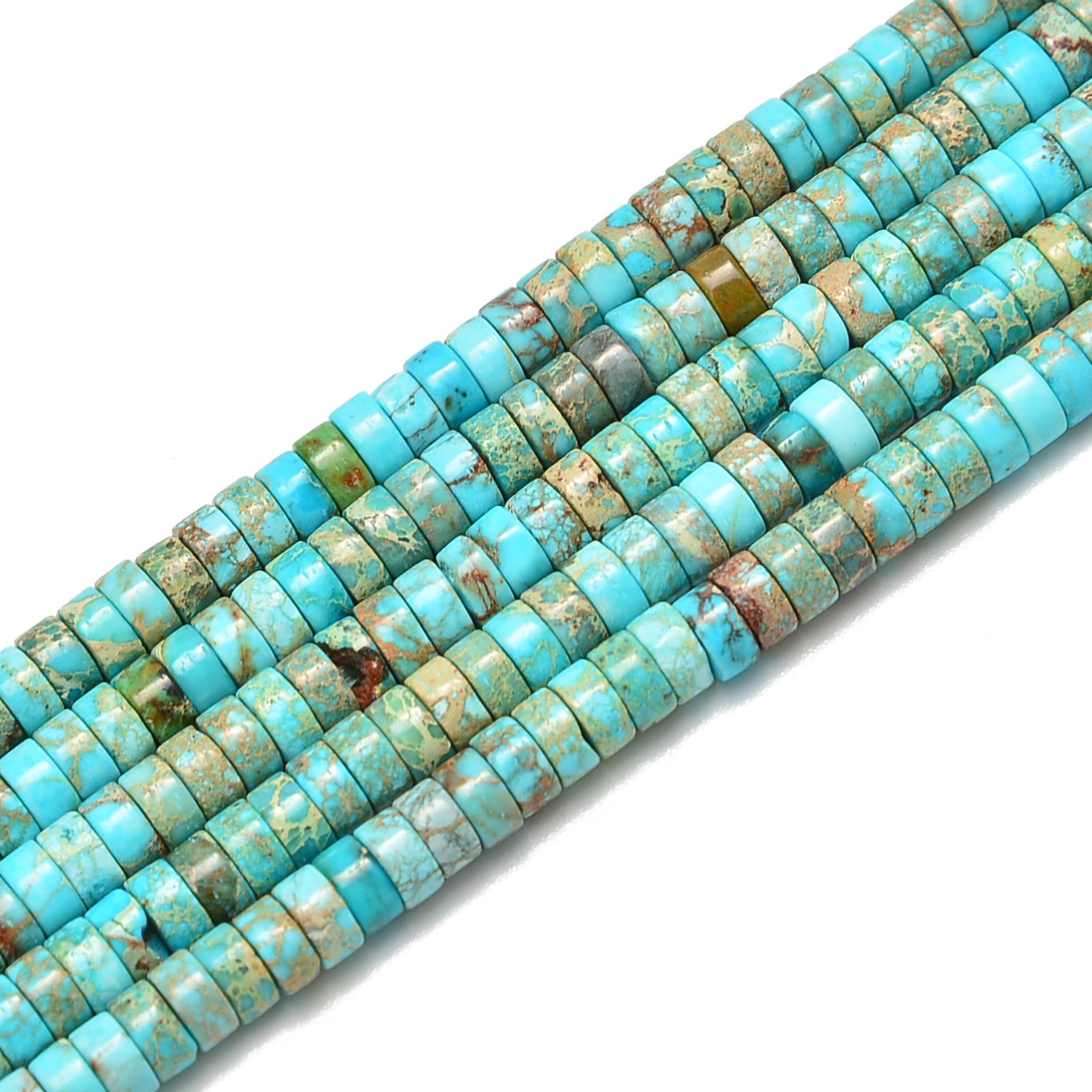 Natural Light Blue Sea Sediment Jasper Heishi Rondelle Beads 2x4mm & 3x6mm - 15.5 Inch Strand for Jewelry Making, DIY Bracelets, Necklaces & Craft Projects - Perfect for Boho, Beach & Spiritual Designs