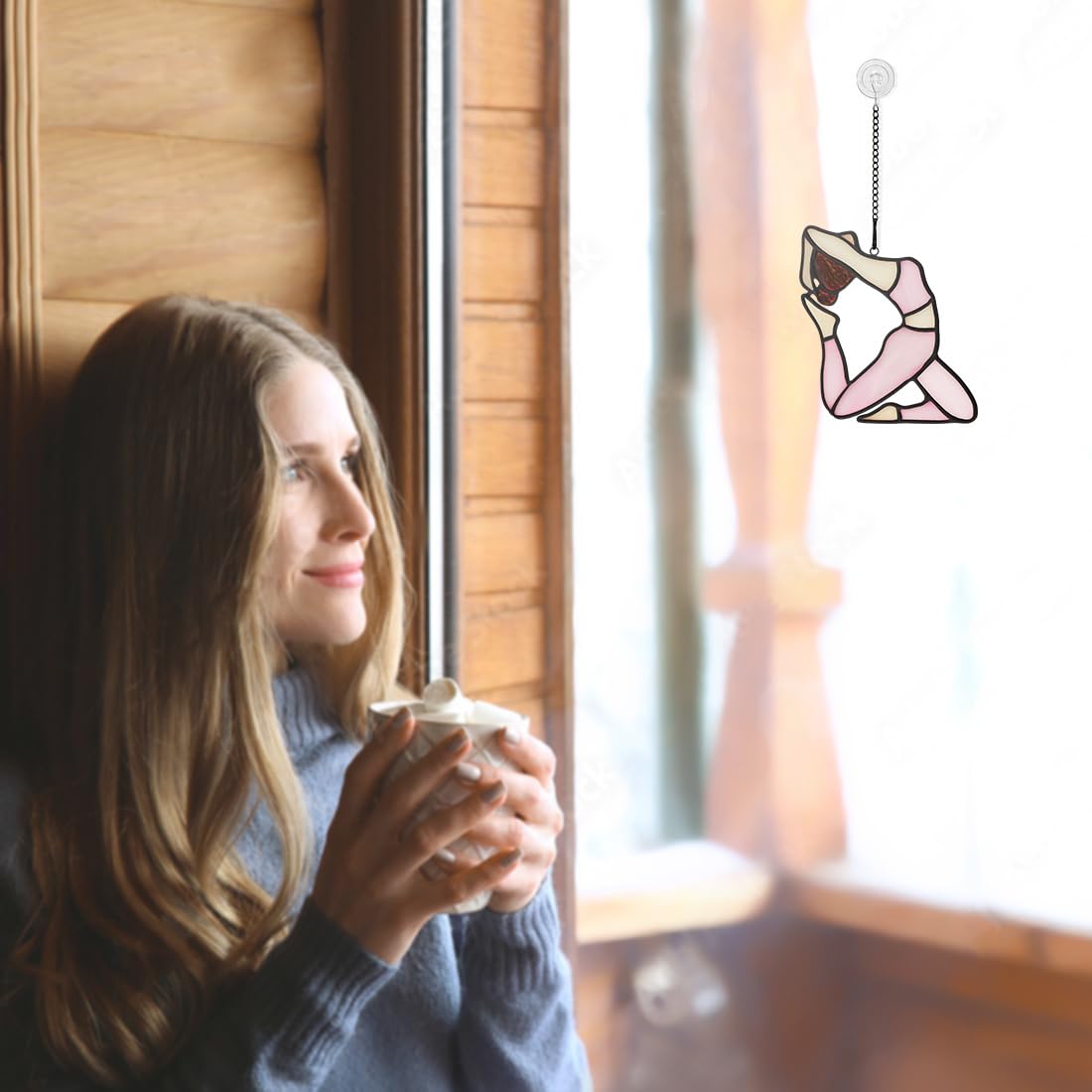 BOXCASA Handcrafted Stained Glass Suncatcher - Yoga Window Hanging Decor for Women, Perfect Yoga Lover Gift for Mom, Mother's Day, Birthday & Home Decoration | Ideal for Yoga Studios, Meditation Spaces & Mindful Home Decor