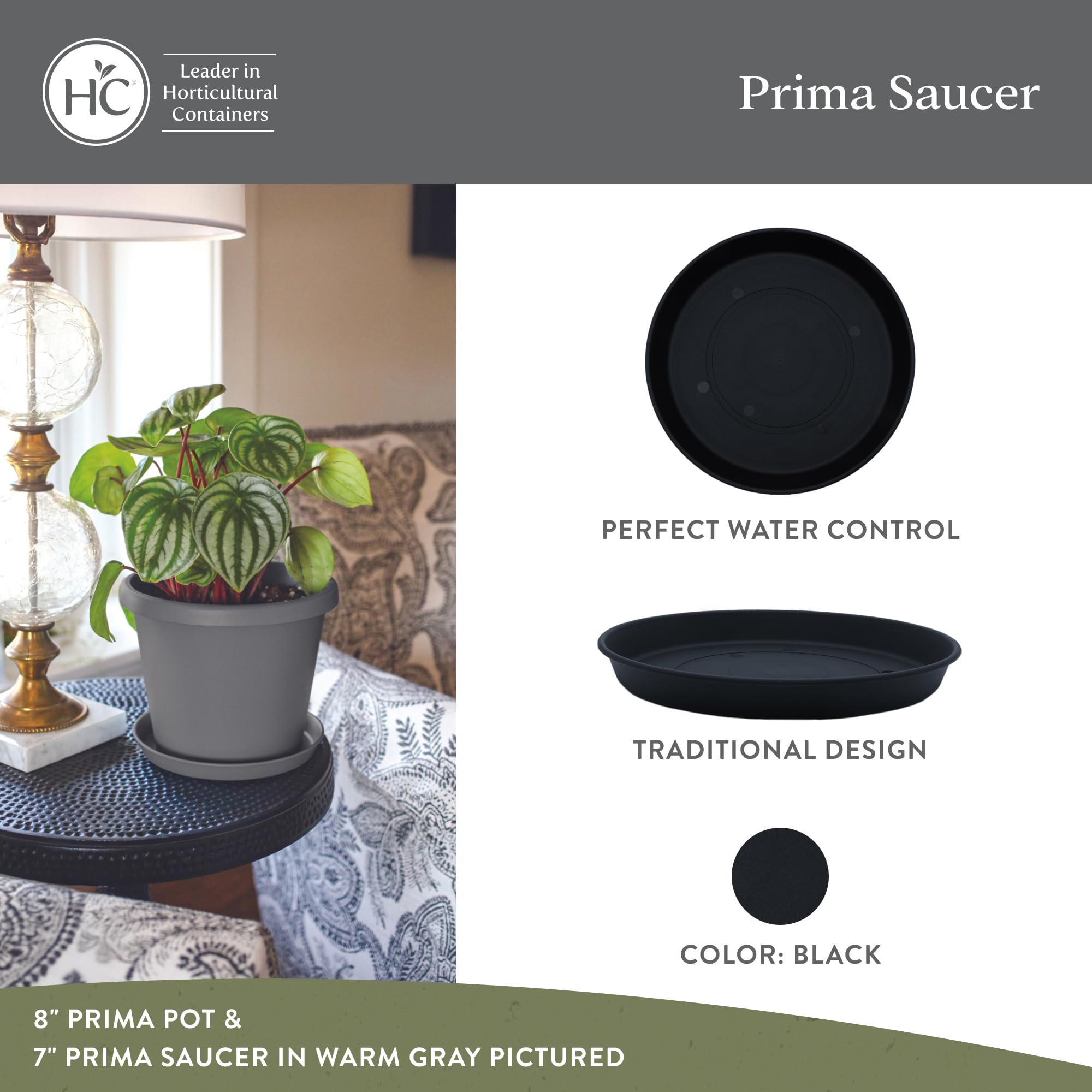 HC Companies 8.5-inch Black Round Prisma Flower Pot Saucer - Durable Plastic Plant Tray for Indoor & Outdoor Use - Water Drainage Solution for Potted Plants - Perfect for Home, Garden, and Patio Decor