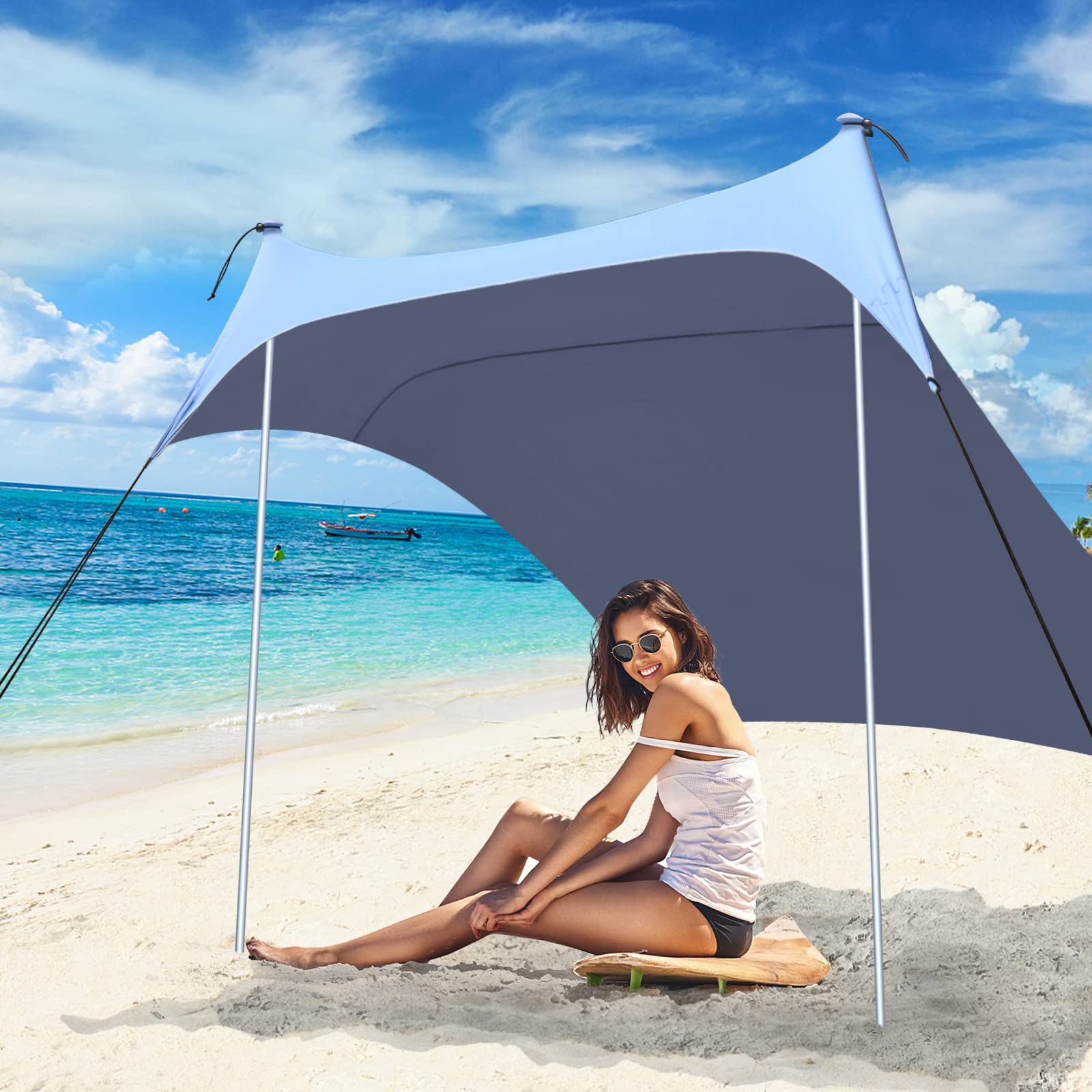 4-5 Person Pop Up Beach Tent with UPF50+ Sun Protection - Portable 7x7 Ft Popup Canopy Shade Shelter for Camping, Fishing, Picnics & Outdoor Activities - Includes Carrying Bag (2 Pole, Blue) - Perfect for Beach Days, Family Outings & Backyard Relaxation