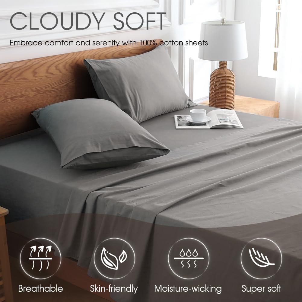Premium 600 Thread Count Egyptian Cotton Queen Sheets - 18 Inch Deep Pocket, Ultra Soft & Breathable for Hotel Luxury Feel - Perfect for Master Bedroom, Guest Room & Airbnb