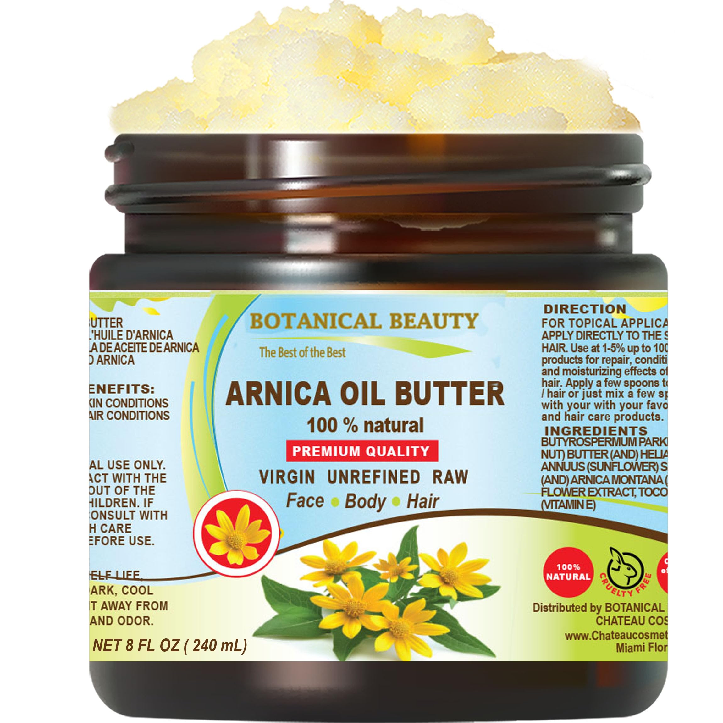 100% Natural Arnica Oil Butter with Shea Butter - Arnica Montana Moisturizer for Face, Skin, Body, Hair & Nails | 8 Fl.oz (240ml) | Deep Hydration & Nourishing Care | Perfect for Dry Skin, Massage & After-Sun Treatment