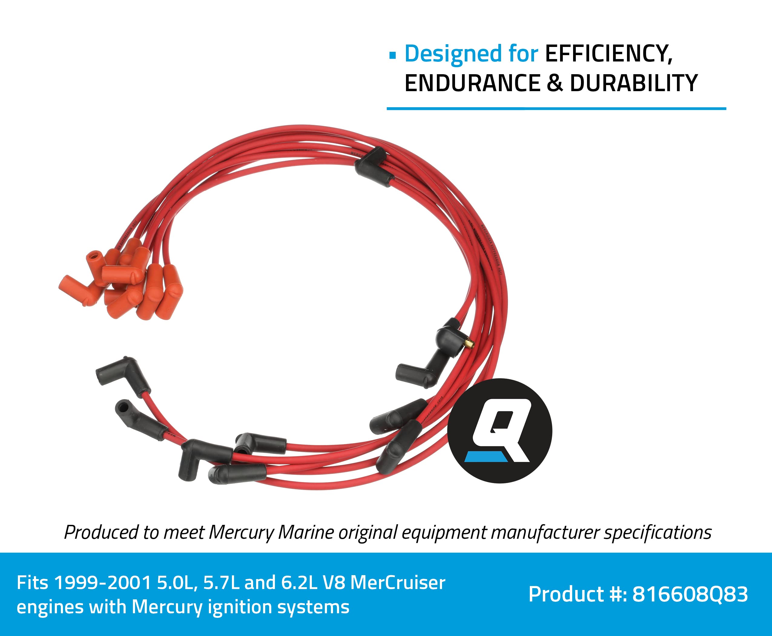Quicksilver 816608Q83 Red High-Performance Spark Plug Wire Kit - Compatible with Marine & Automotive Engines - Ideal for Boats, Jet Skis, and Classic Cars