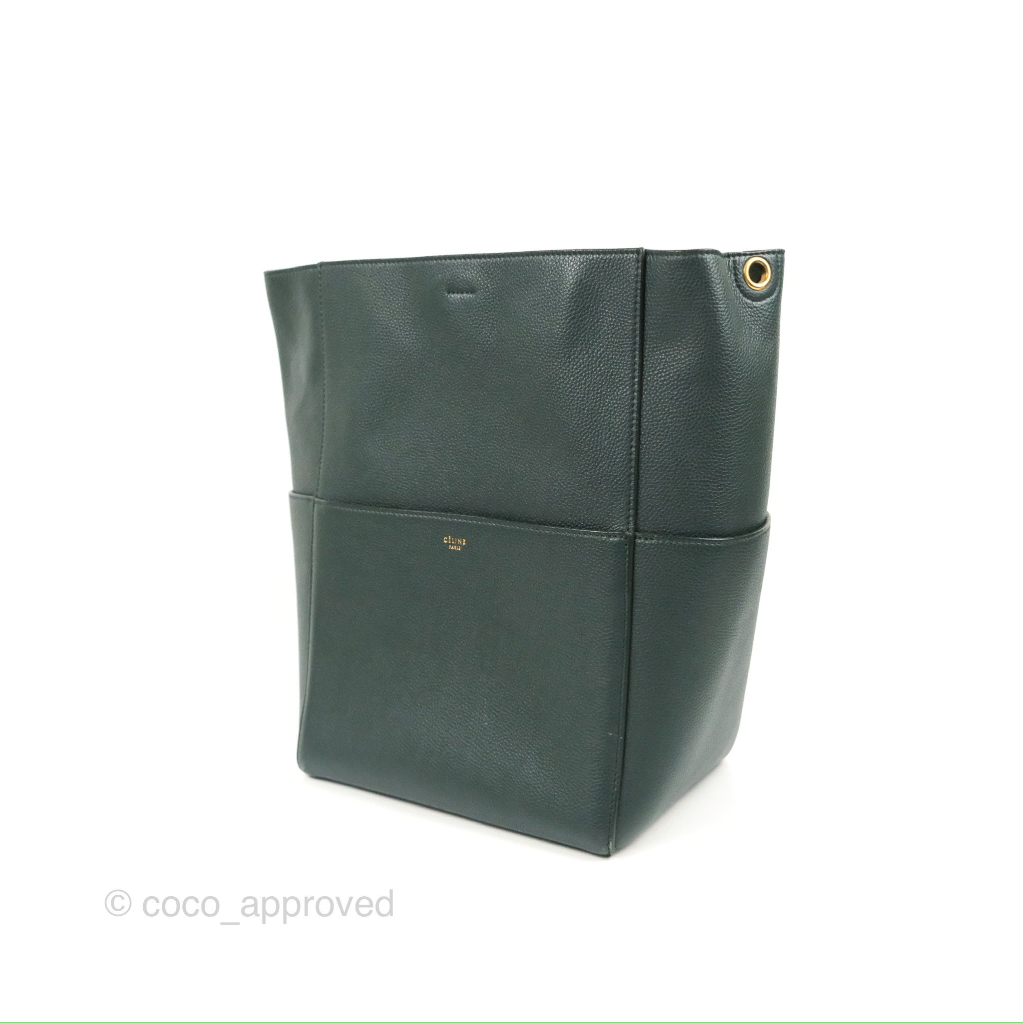 Celine Sangle Bucket Bag in Amazon Green - Premium Grained Calfskin Leather Handbag for Women | Perfect for Work, Travel & Everyday Use