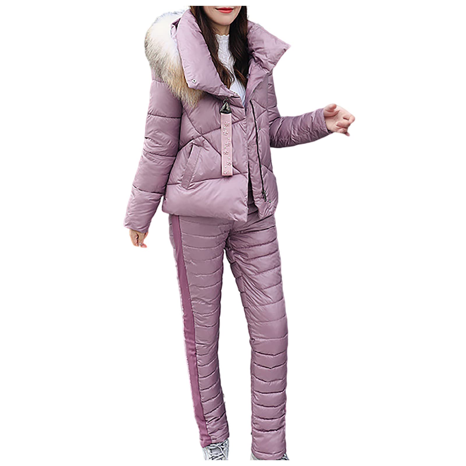 NBXNZWF Women's Full Body Winter Jumpsuit with Hood - Waterproof Ski Suit Set (Jacket & Pants) for Outdoor Activities, Snowboarding, Skiing & Cold Weather Adventures