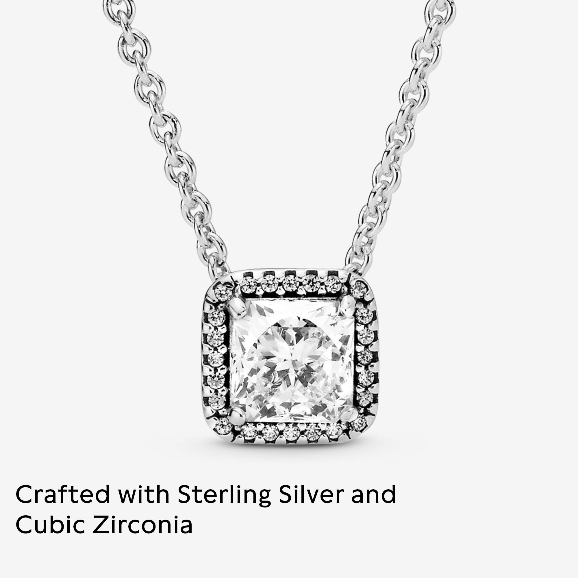 PANDORA Sterling Silver Square Sparkle Halo Necklace with Cubic Zirconia | Elegant Jewelry Gift for Women | 17.7