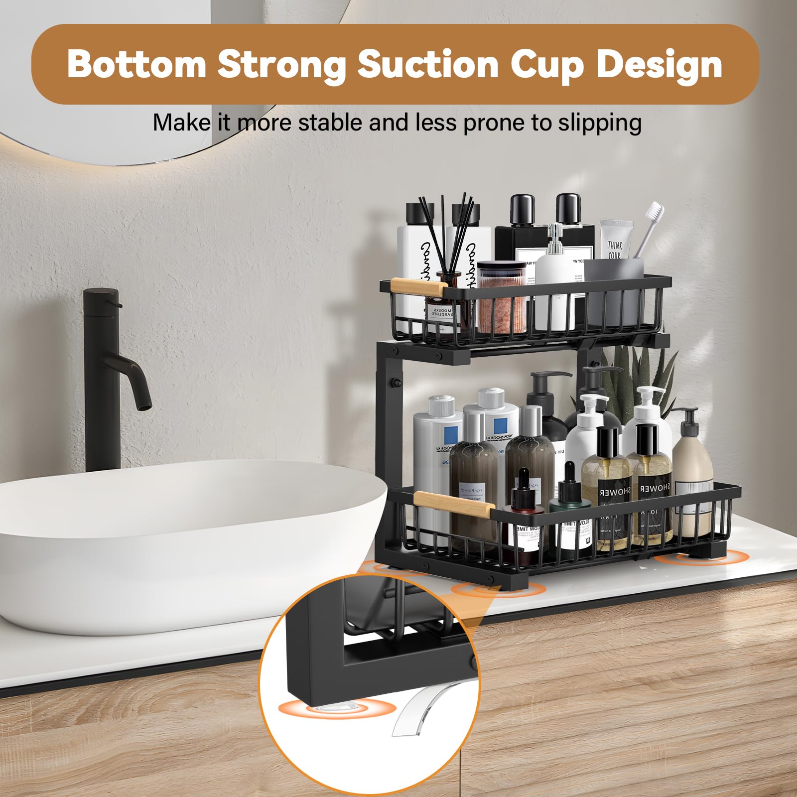 Under Sink Organizer - Metal Pull Out Cabinet Shelf for Kitchen & Bathroom Storage | Slide Out Drawer for Sponges, Cleaners & Supplies | Space Saving Solution for Under Sink, Laundry Room & Pantry Organization