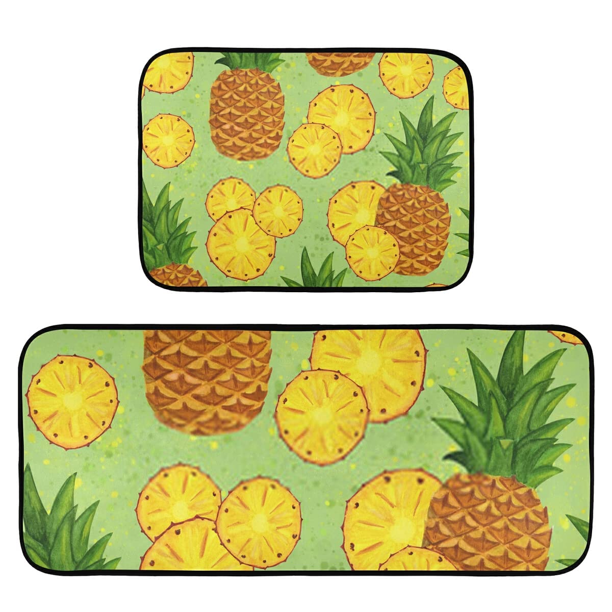 Non-Slip Washable Pineapple Tropical Fruit Kitchen Rugs Set of 2 - Anti-Skid Floor Mats for Sink, Laundry & Home Decor | Perfect for Kitchen, Bathroom & Entryway