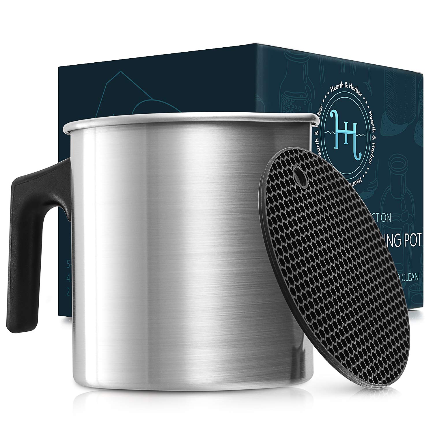 Hearth & Harbor 2 Lb Natural Soy Wax Candle Making Kit - Aluminum Melting Pot with Dripless Heat-Resistant Handle & Pouring Spout for DIY Candles, Wax Melting - Perfect for Home Crafting, Gifts & Aromatherapy