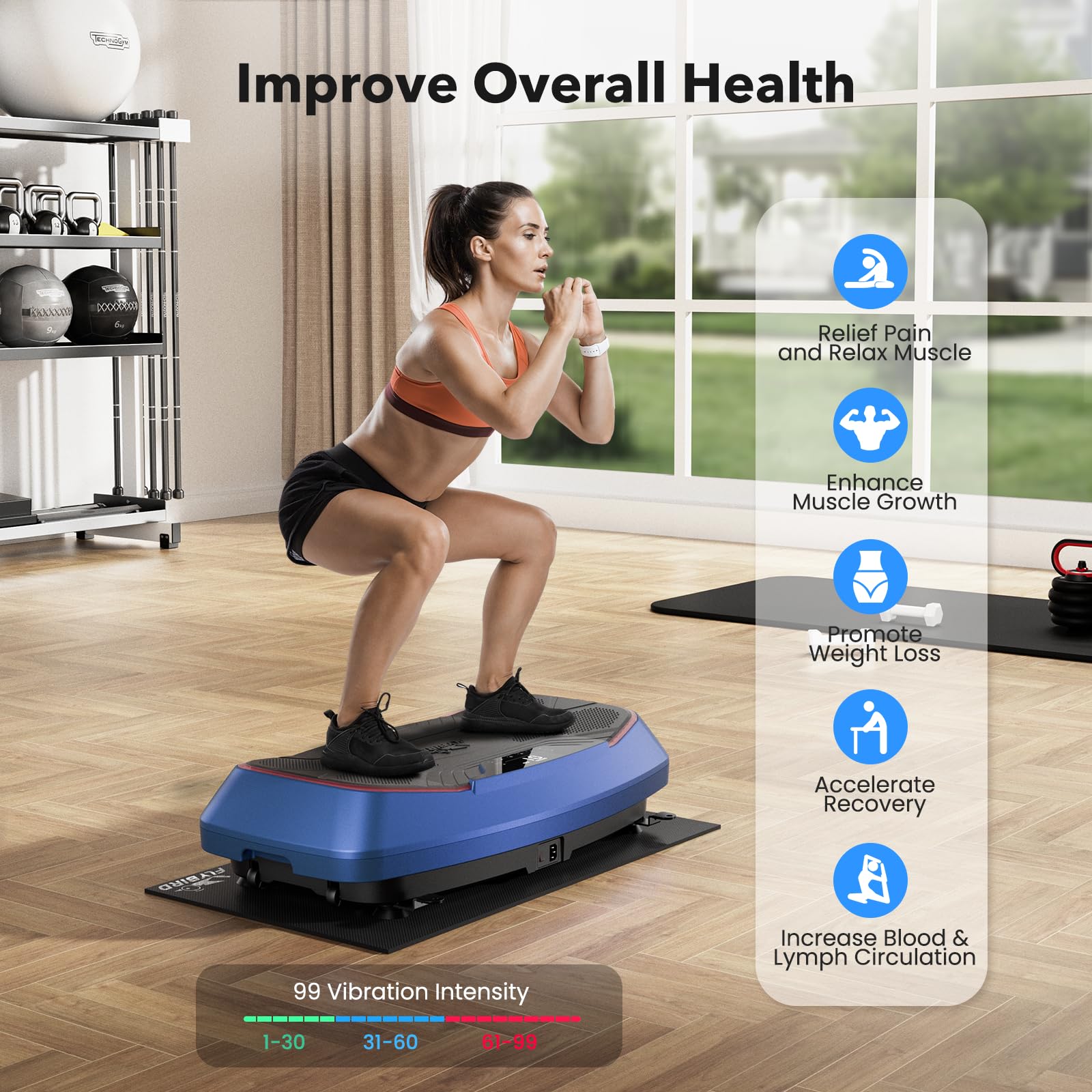 FLYBIRD 4D Vibration Plate Exercise Machine - 500 LBS Capacity, Triple Motors with Oscillation, Linear & Pulsation Modes for Bone Density, Lymphatic Drainage & Weight Loss - Home Gym Equipment for Full Body Workout & Recovery