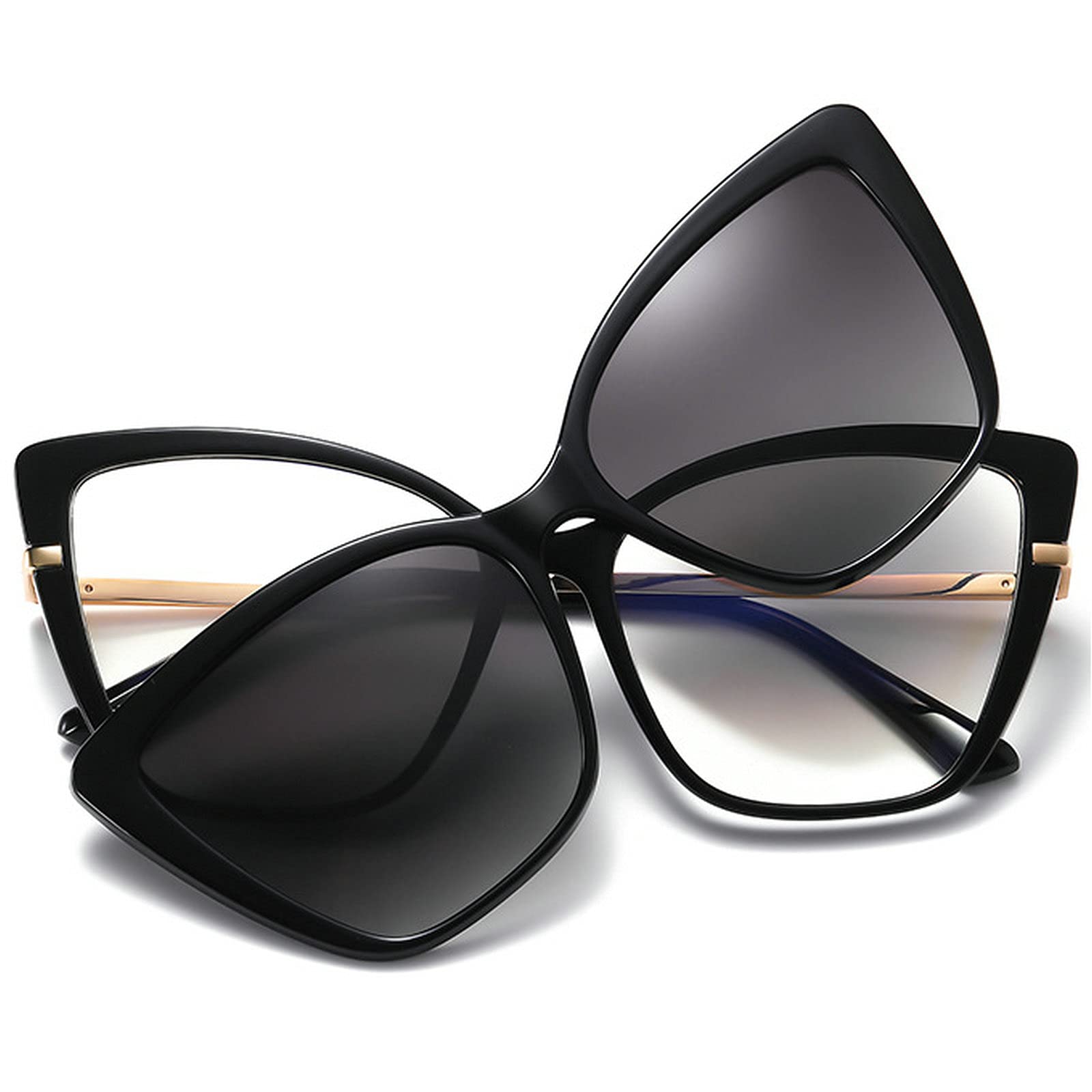 Stylish Cat Eye Reading Glasses for Women - Polarized Clip-On Sunglasses & Blue Light Blocking Computer Glasses (Transparent Frame) - Perfect for Reading, Office Work & Outdoor Activities