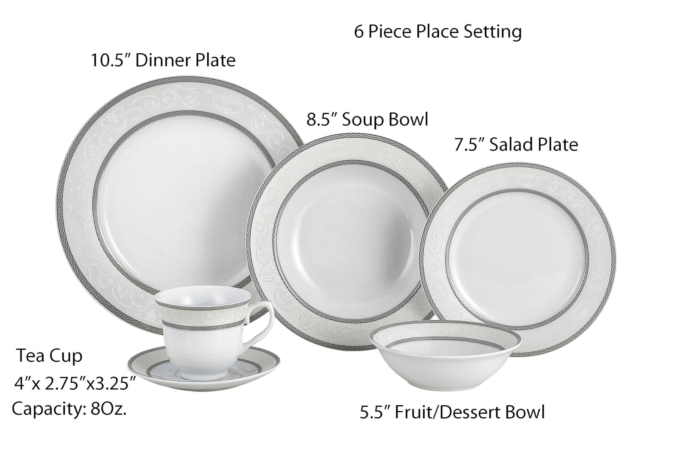 Lorren Home Trends Sirena 16-Piece Silver Dinnerware Set - Elegant Tableware for Formal Dining, Dinner Parties & Special Occasions