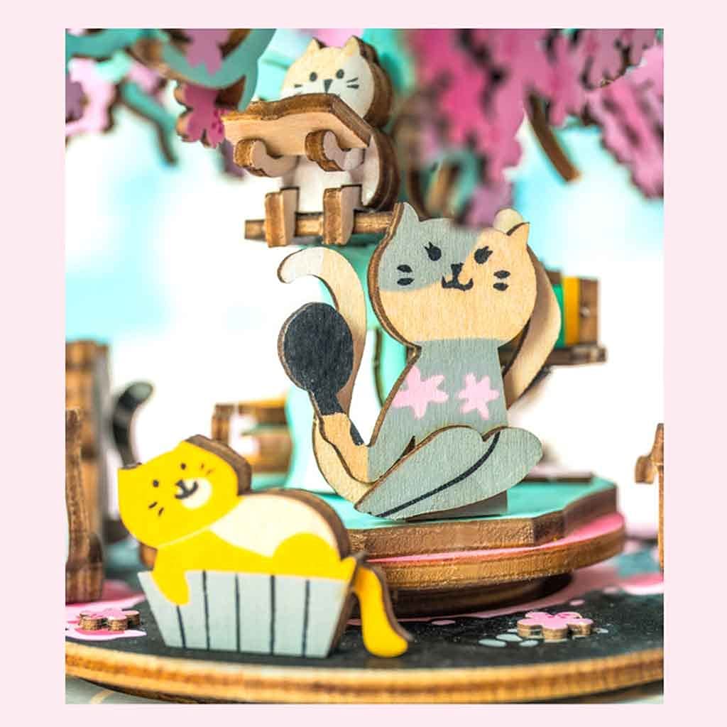 3D Wooden Music Box DIY Puzzle Kit - Rotating Cherry Blossom Tree Model Building Craft for Teens & Adults 14+ | Unique Gift for Birthday, Home Decor, Relaxation & Stress Relief