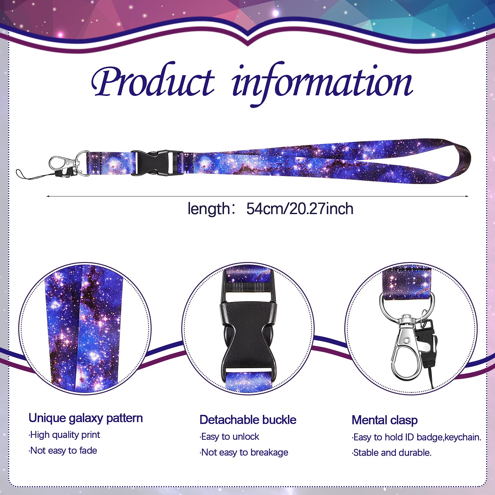 Starry Sky Lanyards - 4 Pcs Detachable Key ID Holder with Buckle for Teachers Teens | School Office Use