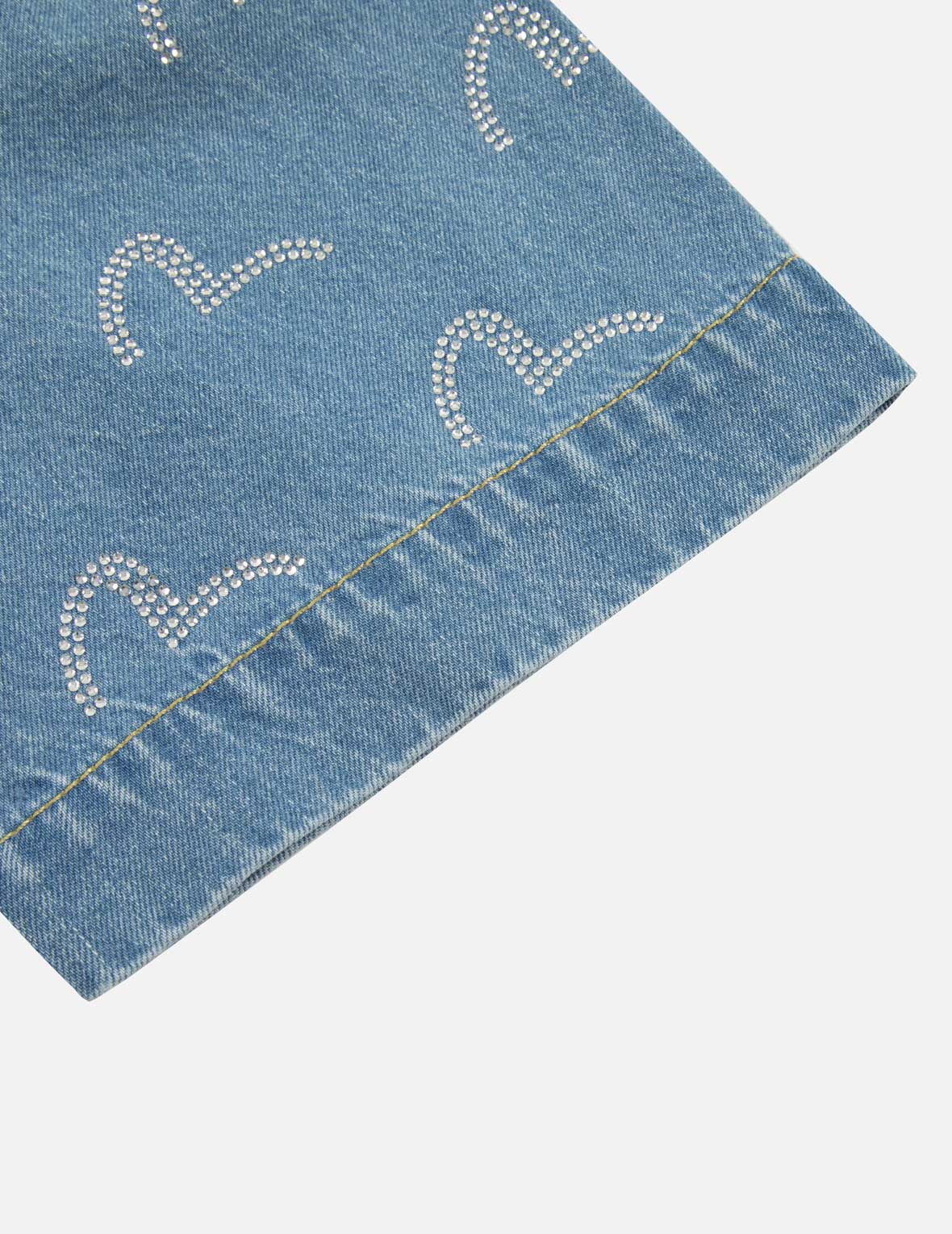 Sparkling Rhinestone Seagull Embroidered Denim Shirt for Women - Trendy Distressed Fit Casual Top for Beach Outings & Nightlife