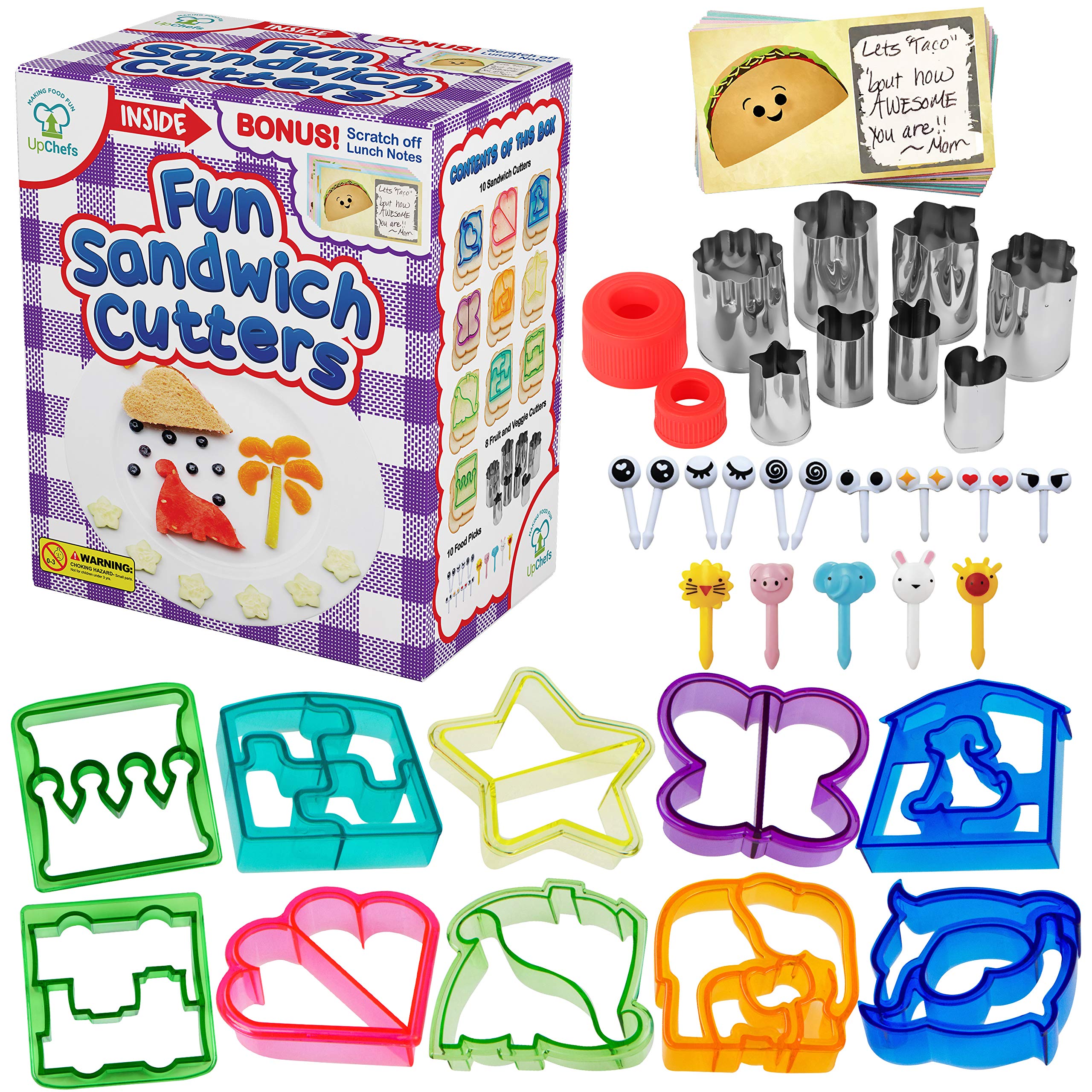 Kids Sandwich Cutters Set - Fun Bento Lunch Box Accessories for Healthy School Lunches | Includes Fruit & Vegetable Cookie Cutters, Food Picks & Scratch Notes | Perfect for Meal Prep, Picnics & Lunch Box Ideas