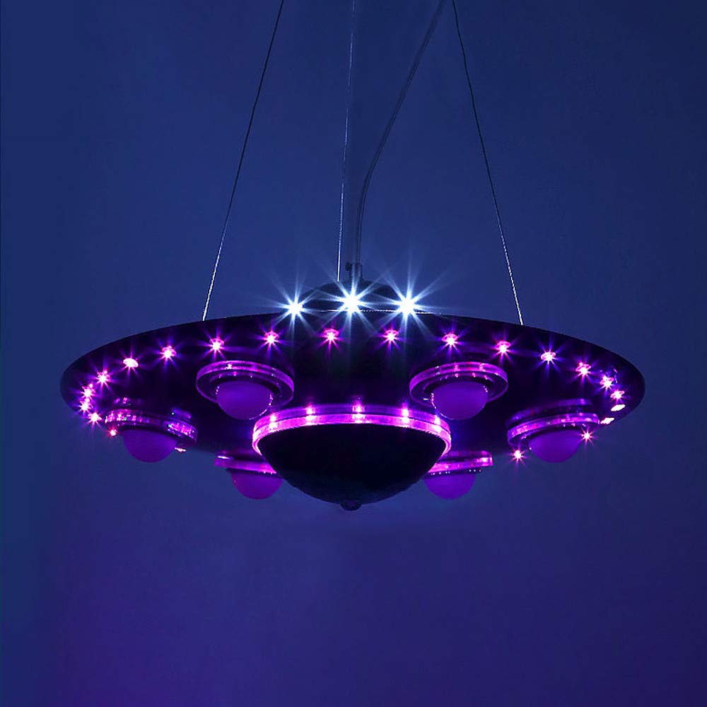 LAKIQ UFO LED Chandelier for Kids Room - 6 Lights Hanging Pendant Light for Bedroom & Nursery (Silver) - Perfect for Boys & Girls Rooms
