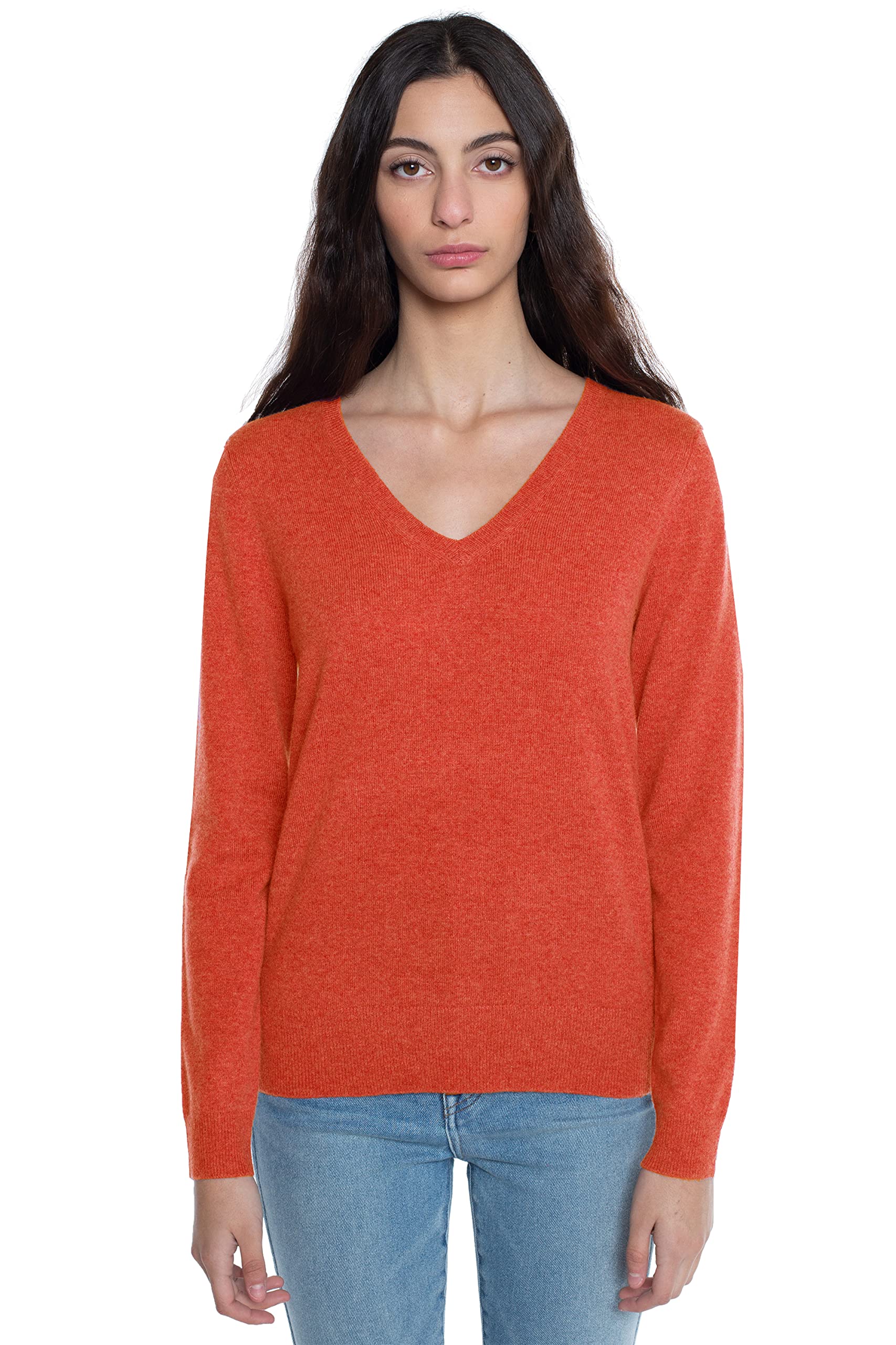 JENNIE LIU Women's 100% Pure Cashmere Long Sleeve V-Neck Sweater - Soft & Warm Winter Pullover for Office, Dating & Casual Outfits