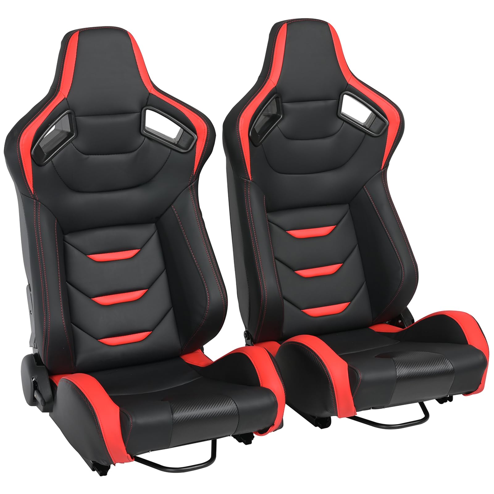 2 Pack Universal Racing Bucket Seats with Dual Lock Sliders - Adjustable PVC Leather Car Seats for Sports Cars & Drifting (Black & Red) - Perfect for Racing Enthusiasts & Car Modifications