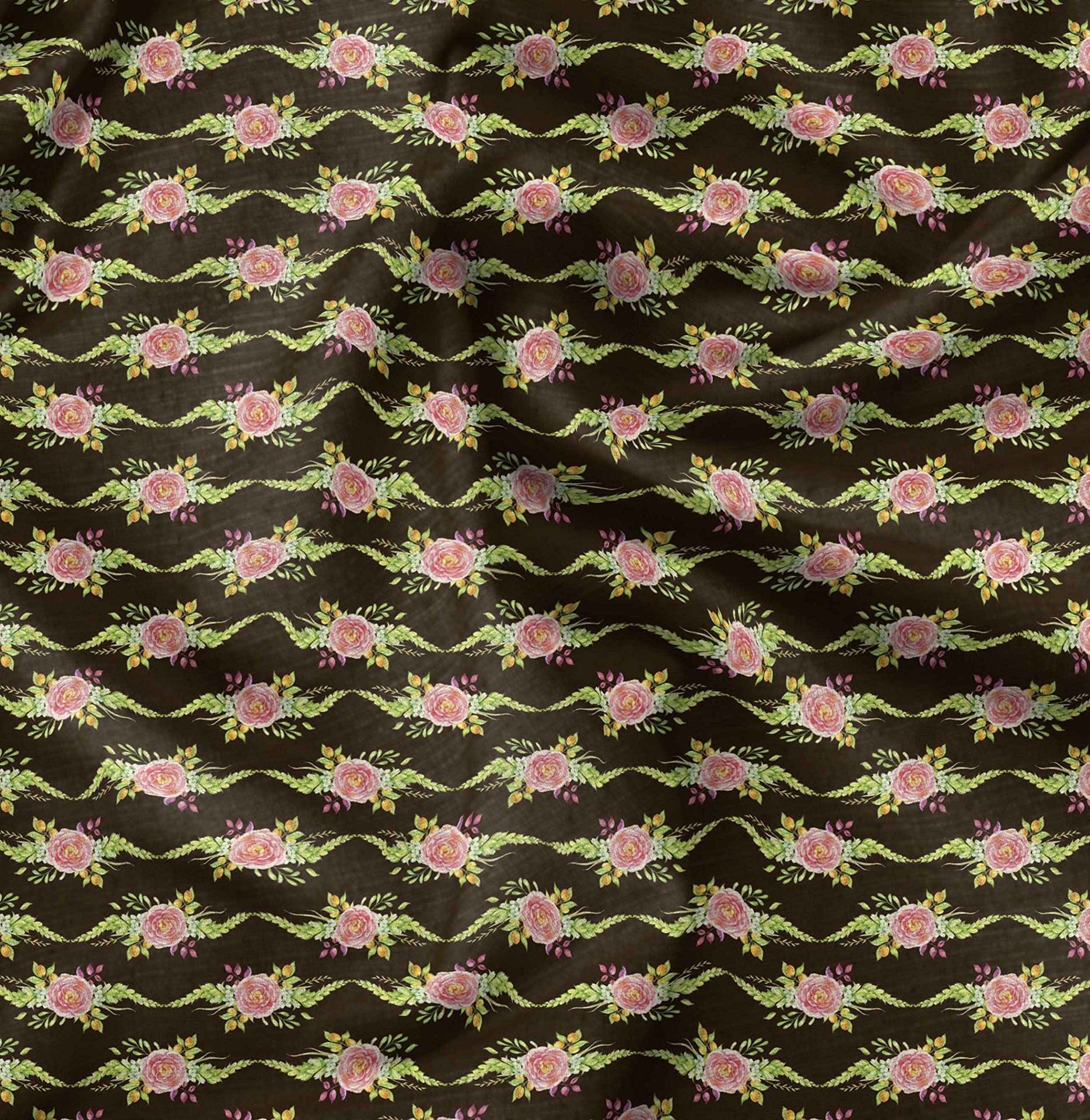 Soimoi Moss Georgette Brown Floral Fabric by The Yard - 42 Inch Wide Printed Fabric with Delicate Flower & Leaf Patterns for Dresses, Curtains, DIY Crafts - Perfect for Romantic Home Decor & Sewing Projects