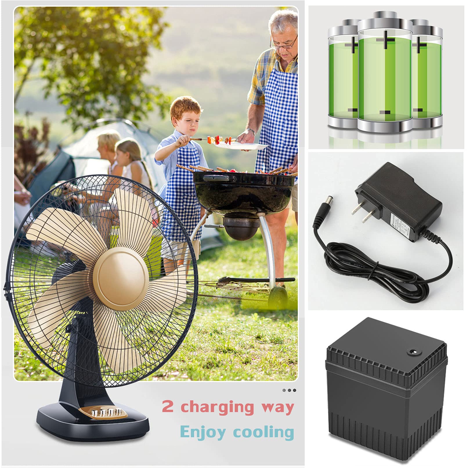Portable Rechargeable Fan - 7-12 Hours Battery Life, USB Table Fan for Camping, Travel, Office & Home Use | Oscillating Standing Fan with 3 Speeds for Cooling Comfort