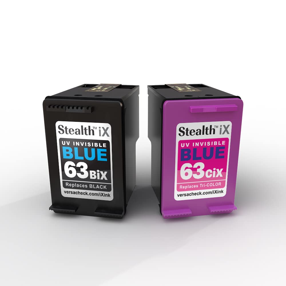 Stealth iX Ink - HP 63BiX & 63CiX Combo Pack - Invisible Ink Replacement Cartridges (Black) for Secure Printing & Confidential Documents | Home & Office Use