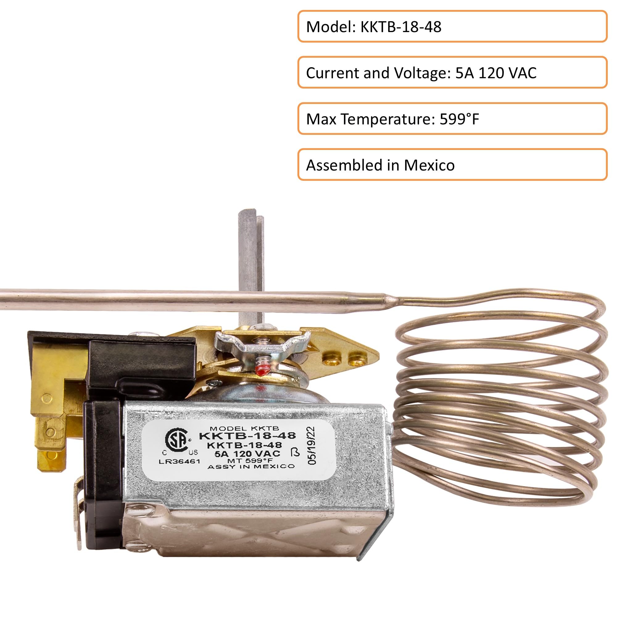 Robertshaw KKTB-18-48 Gas Stove Oven Range Thermostat - 5A 120VAC, Max Temp 599°F - Compatible with Awoco & Other Gas Range Stoves - Perfect for Temperature Control in Home Kitchen Appliances