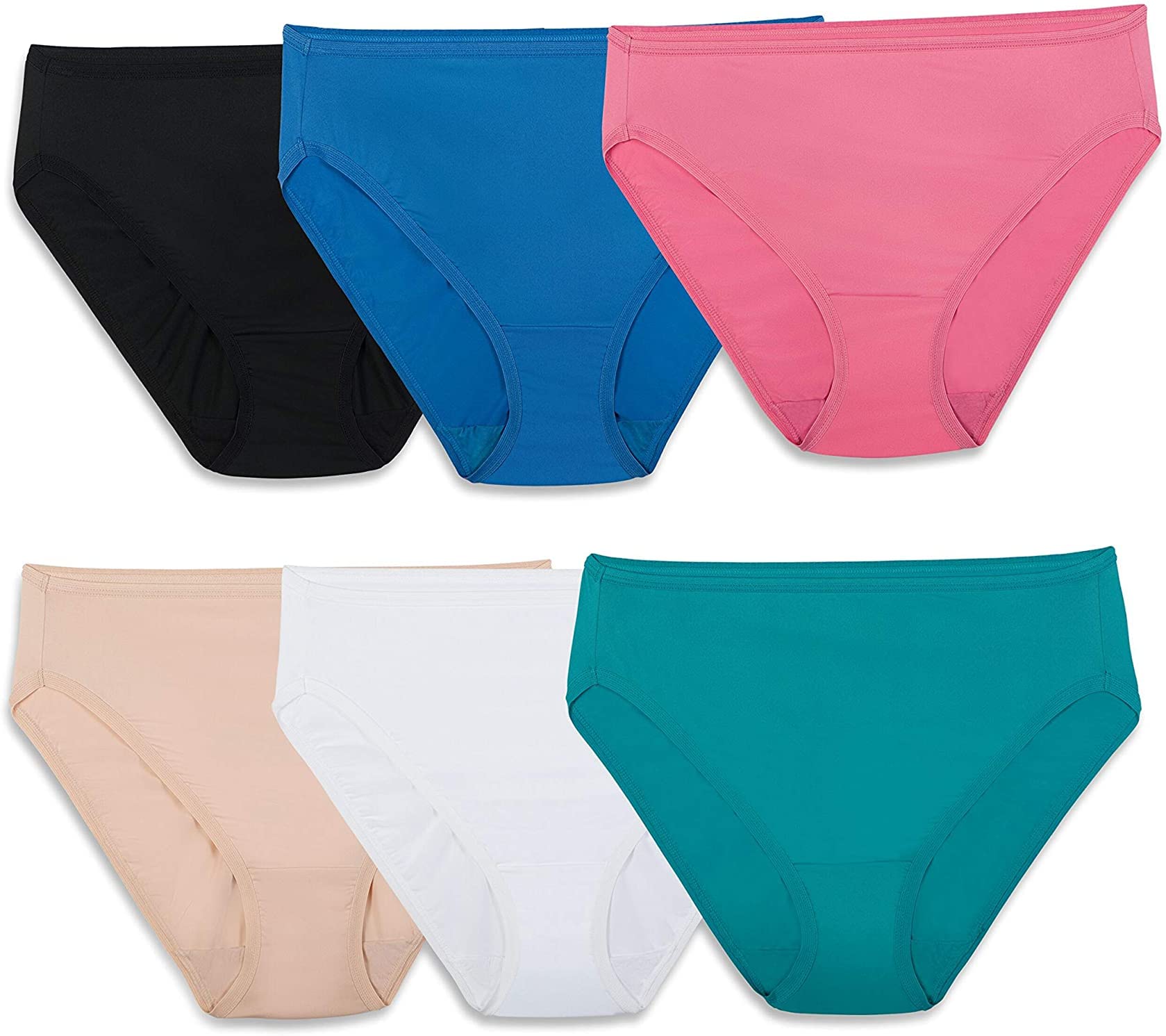 Fruit Of The Loom Women's Microfiber Hi-Cut Underwear 6-Pack - Soft & Breathable Panties for Everyday Comfort, Workout & Sleep