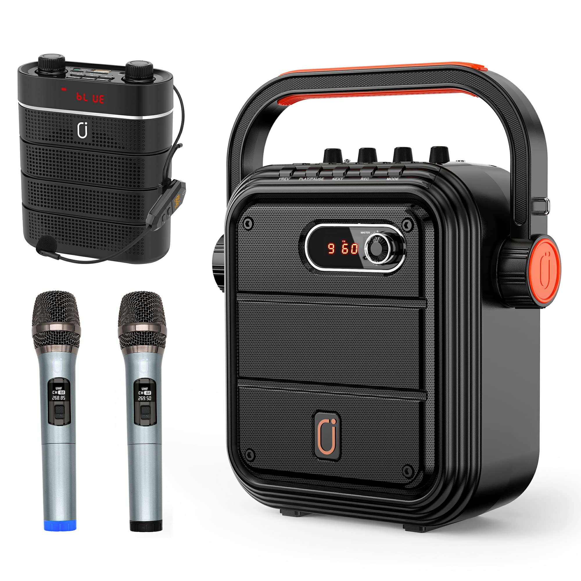 JYX Portable Karaoke Machine with Wireless Microphone & Bluetooth 5.0 - Rechargeable PA Speaker System with FM Radio, Voice Amplifier, Audio Recording, Remote Control, TF/USB Support - Perfect for Home Parties, Outdoor Events & Professional Performances