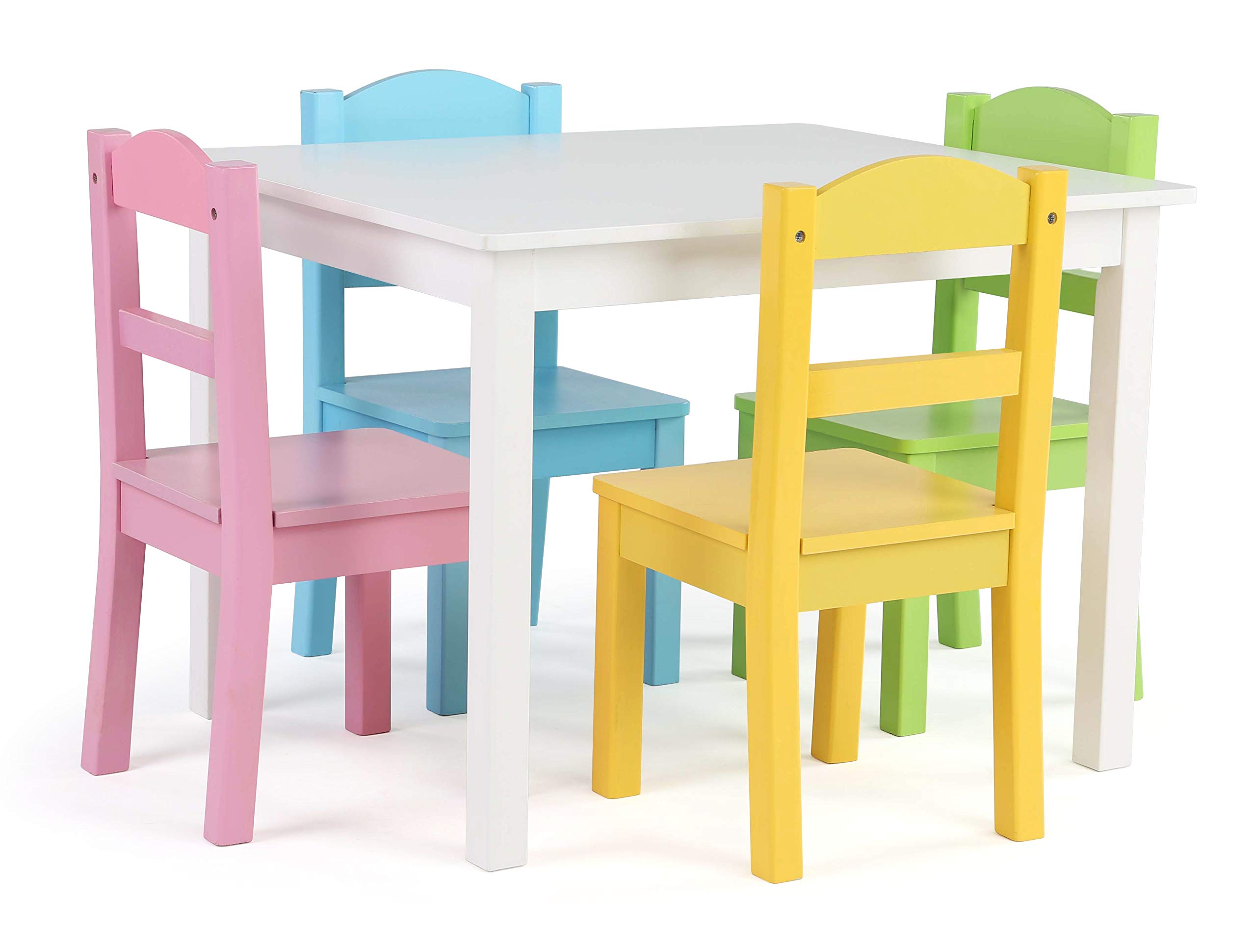 Humble Crew Kids Wooden Table and 4 Chairs Set - White/Pastel Toddler Activity Table for Arts, Crafts & Snack Time - Sturdy & Durable Children's Furniture for Playroom, Classroom & Home Learning