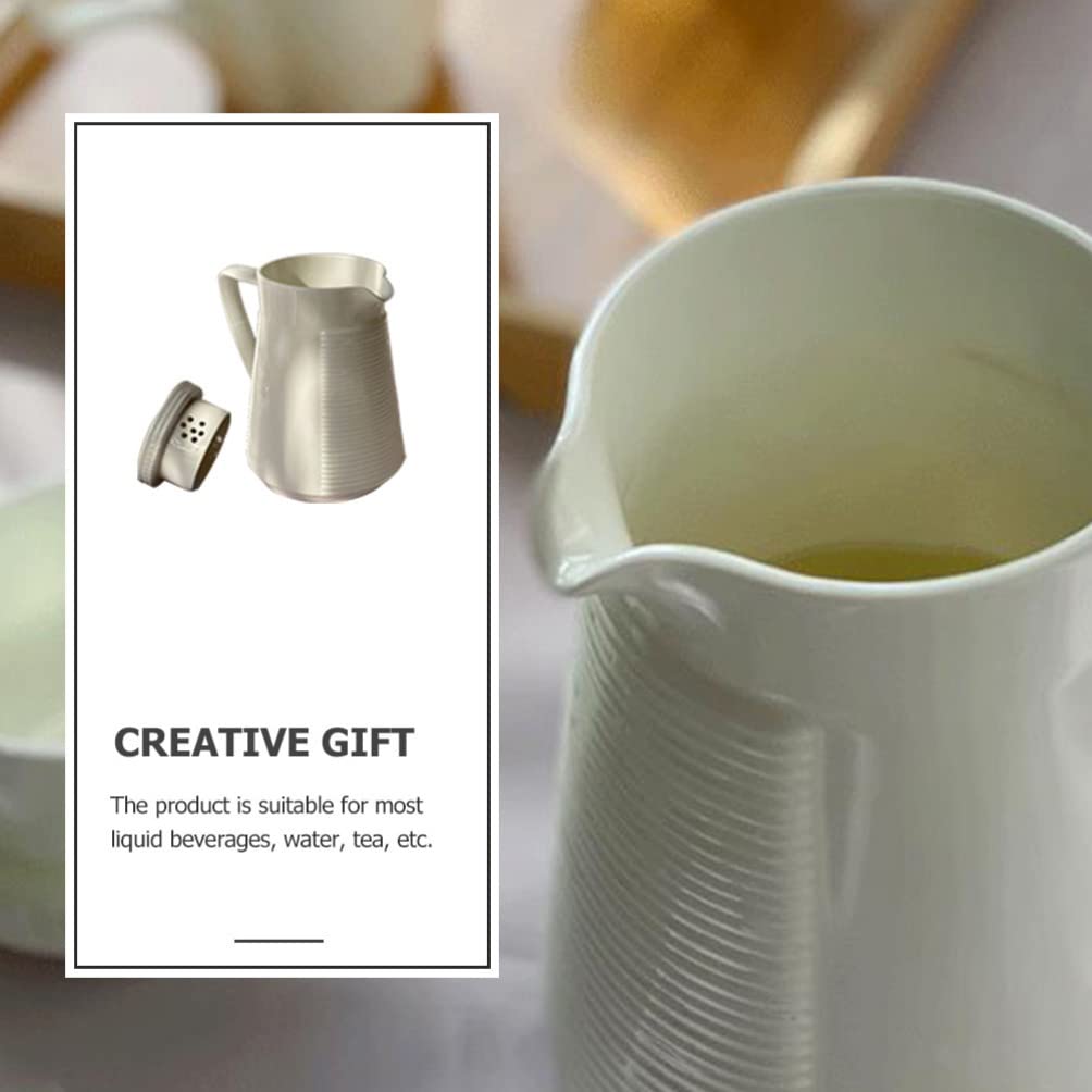Cabilock White Ceramic Pitcher with Lid - 550ML Farmhouse Style Porcelain Water Pitcher for Serving, Kitchen Utensil Holder & Decorative Vase - Perfect for Iced Tea, Lemonade, Milk & Home Decor