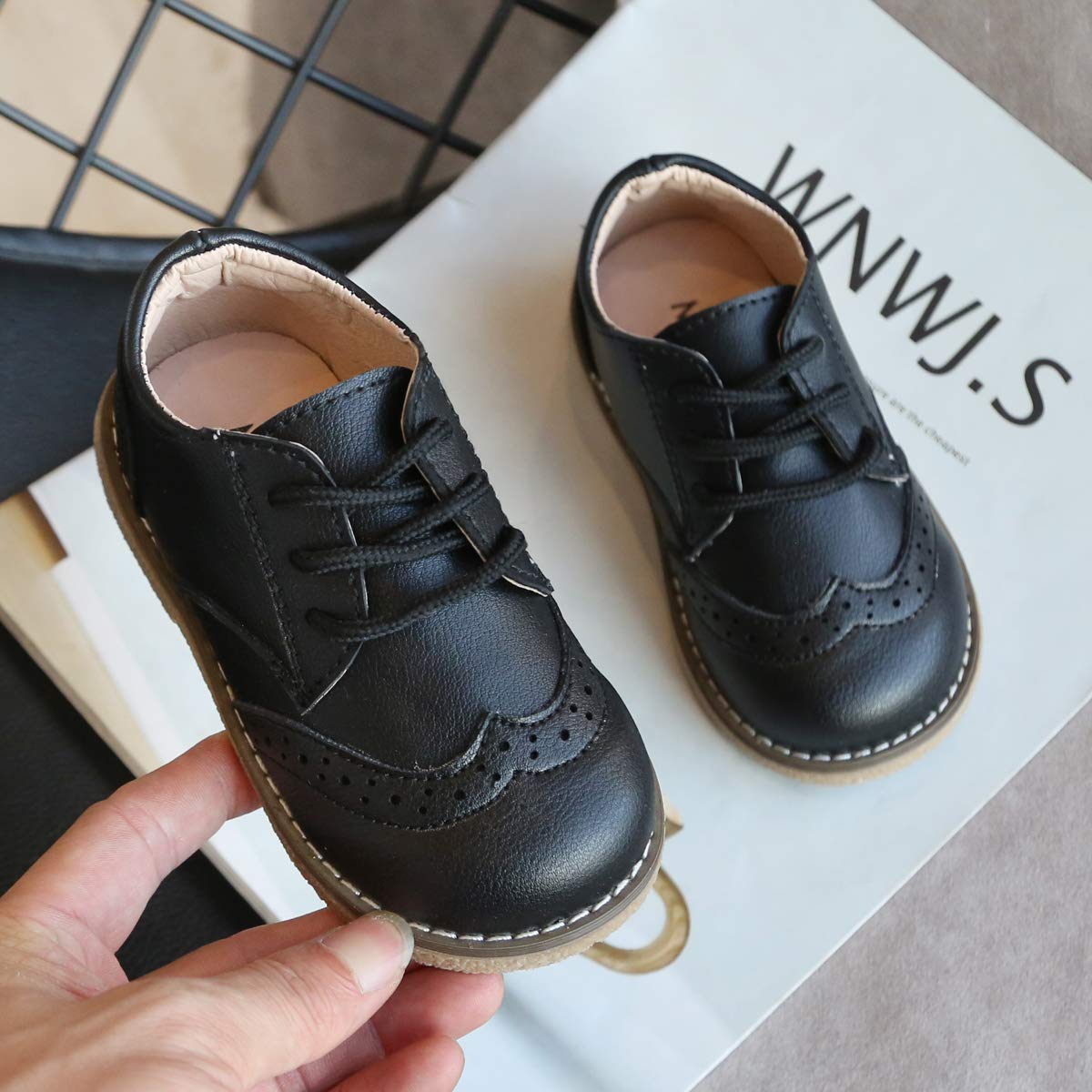 Toddler Boys & Girls Leather Loafers - Brown & Black Oxford Dress Shoes for Weddings, School Uniform & Formal Occasions | Comfortable Flat Shoes for Kids