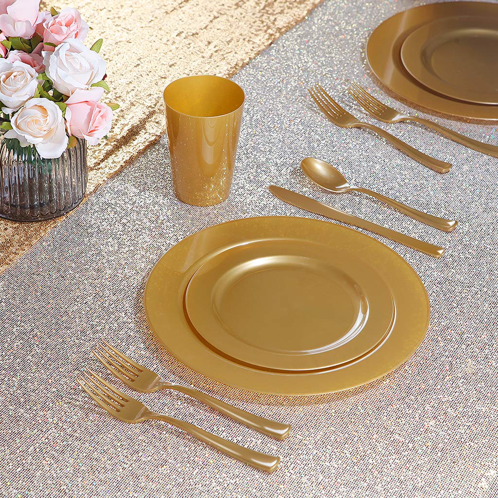 180-Piece Gold Plastic Plate Set - Premium Heavyweight Disposable Gold Dinnerware Includes 10.25
