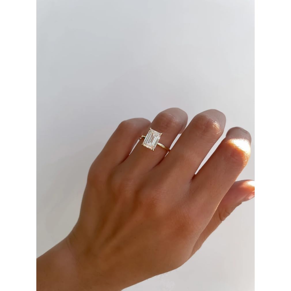 1CT-3CT Hidden Halo Emerald Cut Moissanite Engagement Ring for Women - Solitaire Wedding Ring in 925 Silver or 10K/14K/18K Solid Gold (Yellow, White, Rose) - Handcrafted Anniversary & Birthday Gift for Her - Perfect for Proposals, Weddings & Special Occasions