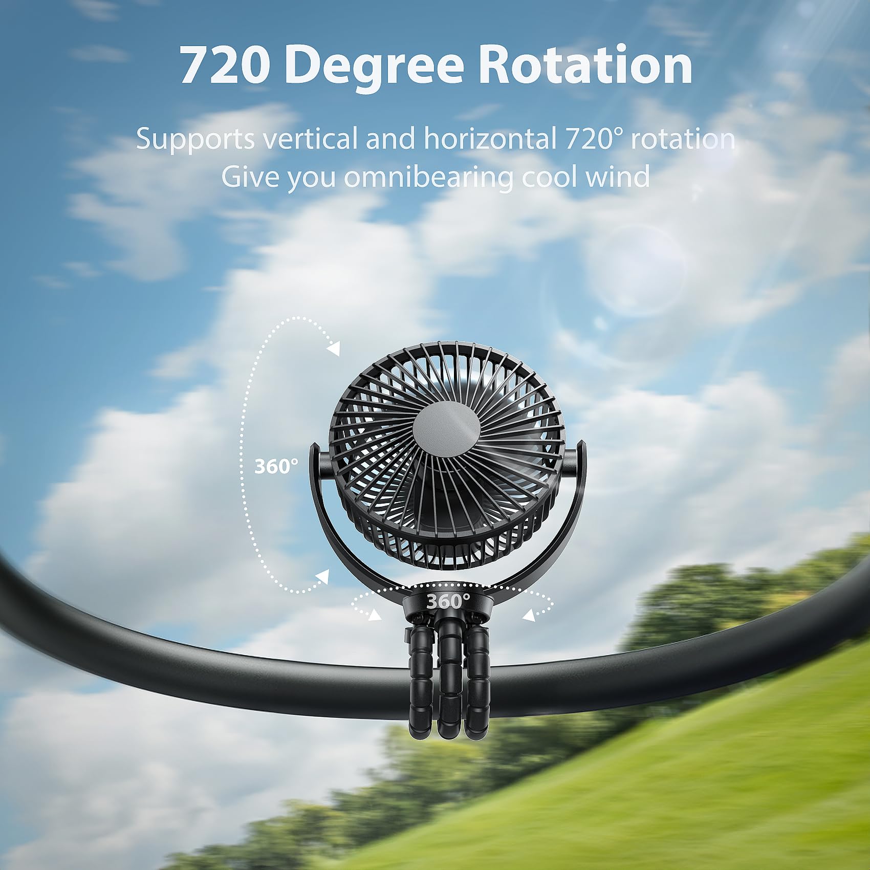 Dorobeen Portable Stroller Fan with 5000mAh Rechargeable Battery - 3-Speed Baby Stroller Fan for Travel, Car Seat, Office Desk & Outdoor Activities | Cooling Solution for Hot Weather, Infant Comfort & Nursery Use