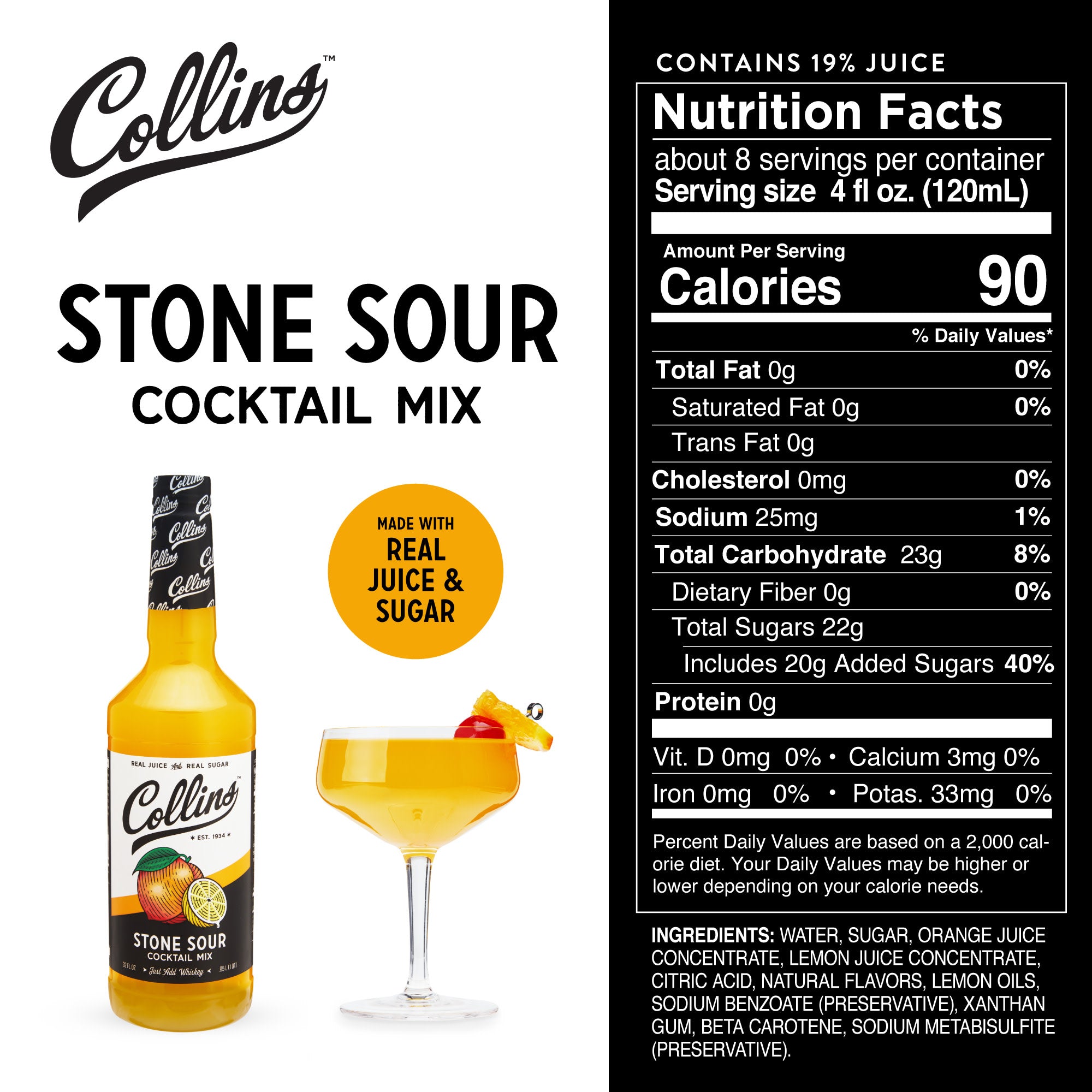 Premium Stone Sour Cocktail Mix - 32 oz Bottle | Bar Quality Whiskey Sour Drink Mix for Home Bars, Parties & Cocktail Enthusiasts | Perfect for Entertaining, Mixology & Happy Hours
