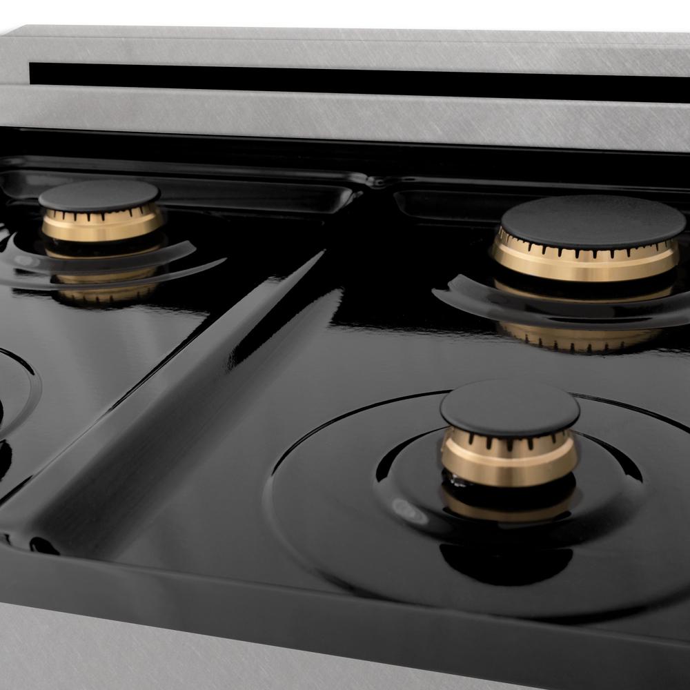 ZLINE Autograph Edition 24-inch 2.8 cu. ft. Dual Fuel Range - 4 Burner Gas Cooktop & Electric Convection Oven - Satin Stainless Steel with White Matte Door & Black Accents (RASZ WM 24 MB) | Professional Kitchen Appliance for Home Chefs & Cooking Enthusiasts