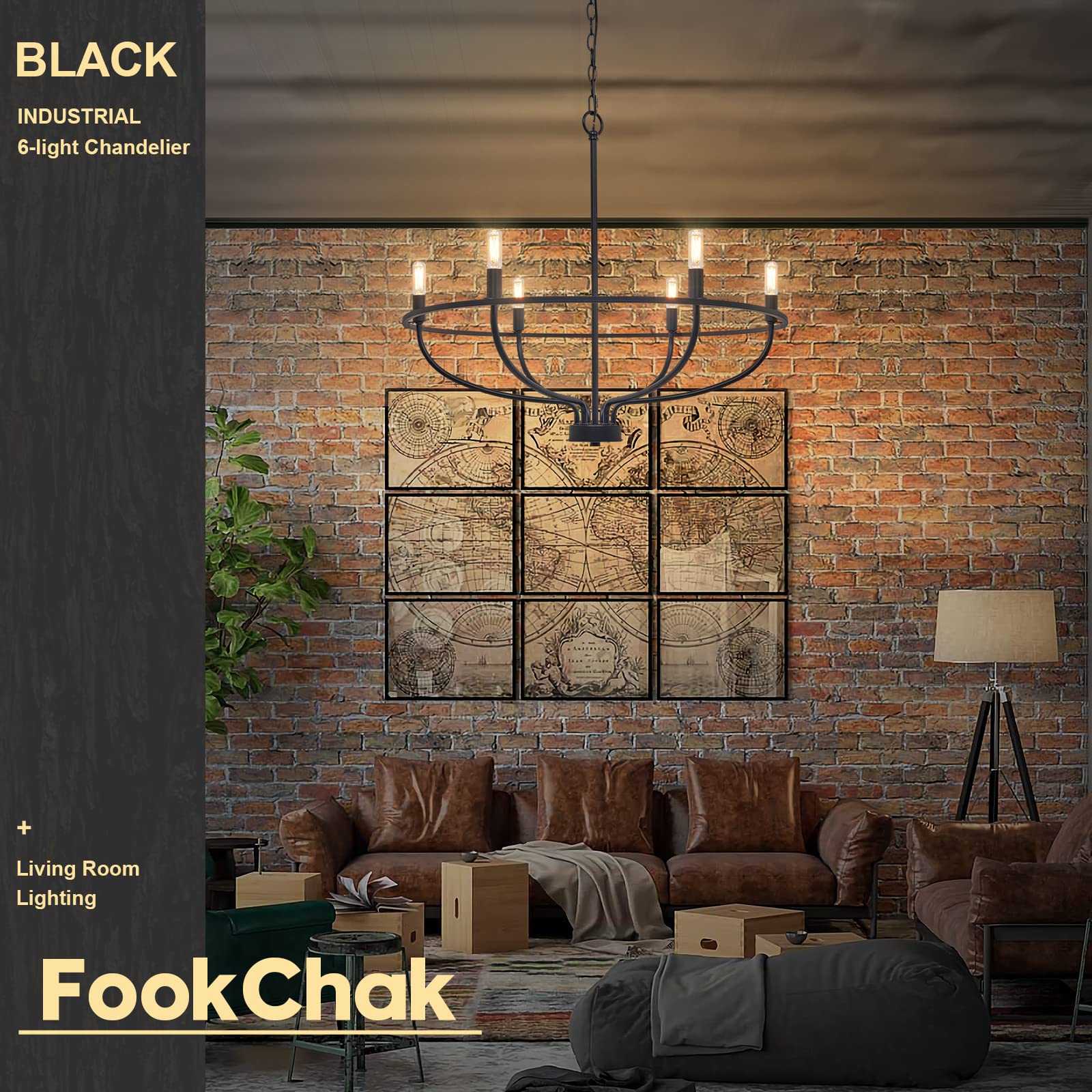 6-Light Farmhouse Black Chandelier - Modern Metal Candle Hanging Light Fixture for Dining Room, Bedroom, Kitchen, Living Room & Entryway - 28.54 Inch Rustic Ceiling Lighting - Perfect for Farmhouse Decor, Wedding Venues & Cozy Home Ambiance