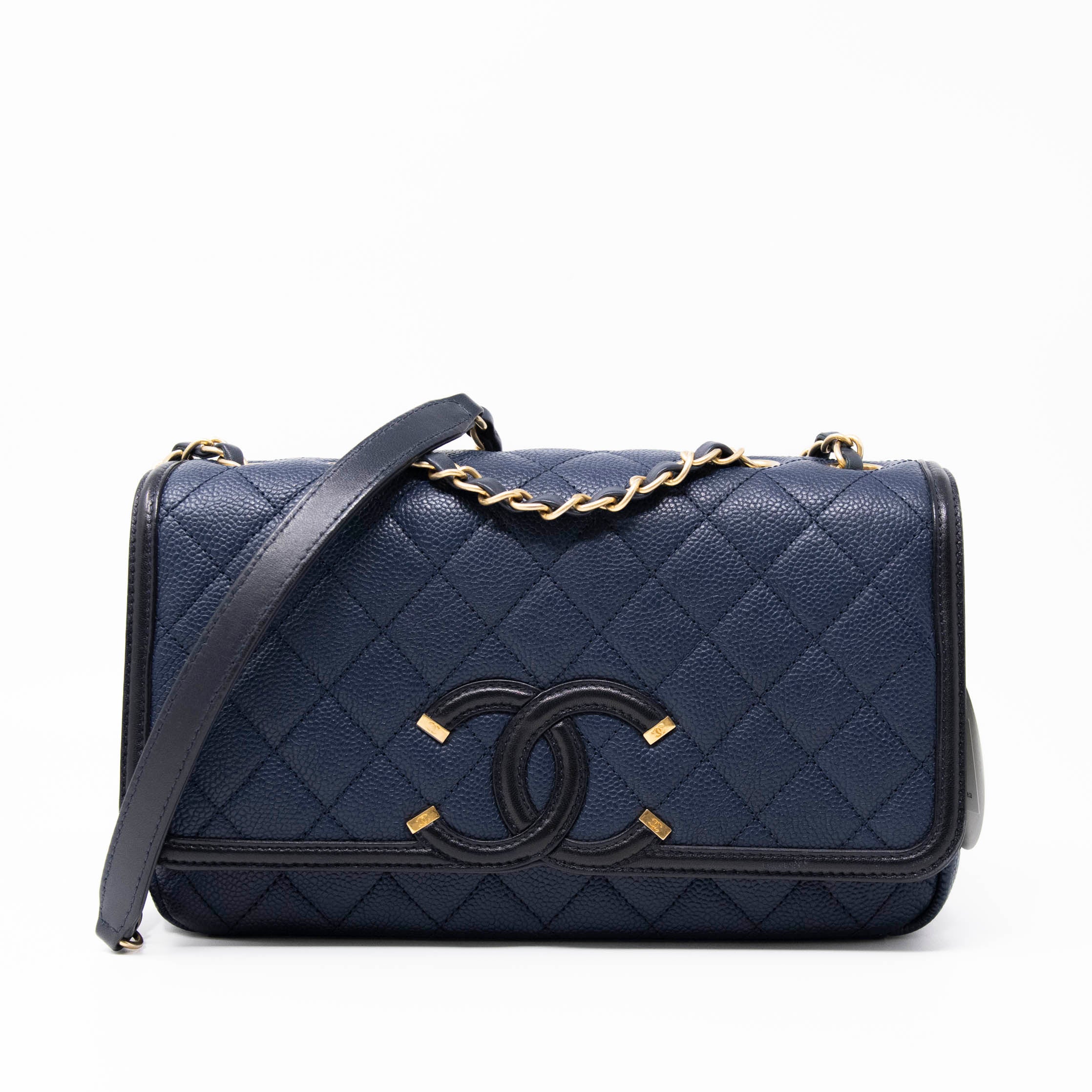 Chanel Navy Blue Medium Filigree Flap Bag - Luxury Designer Crossbody Purse for Women | Perfect for Date Night, Parties & Special Occasions