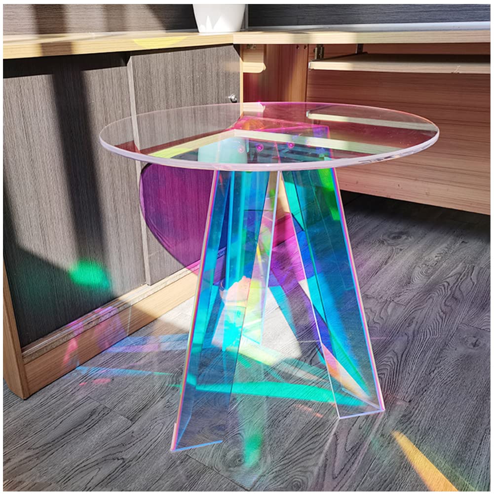 DHYBDZ Clear Acrylic Round Side Table - 45x47cm Rainbow Color Coffee Table for Living Room, Bedroom & Sofa | Modern End Table for Tea, Books & Decor