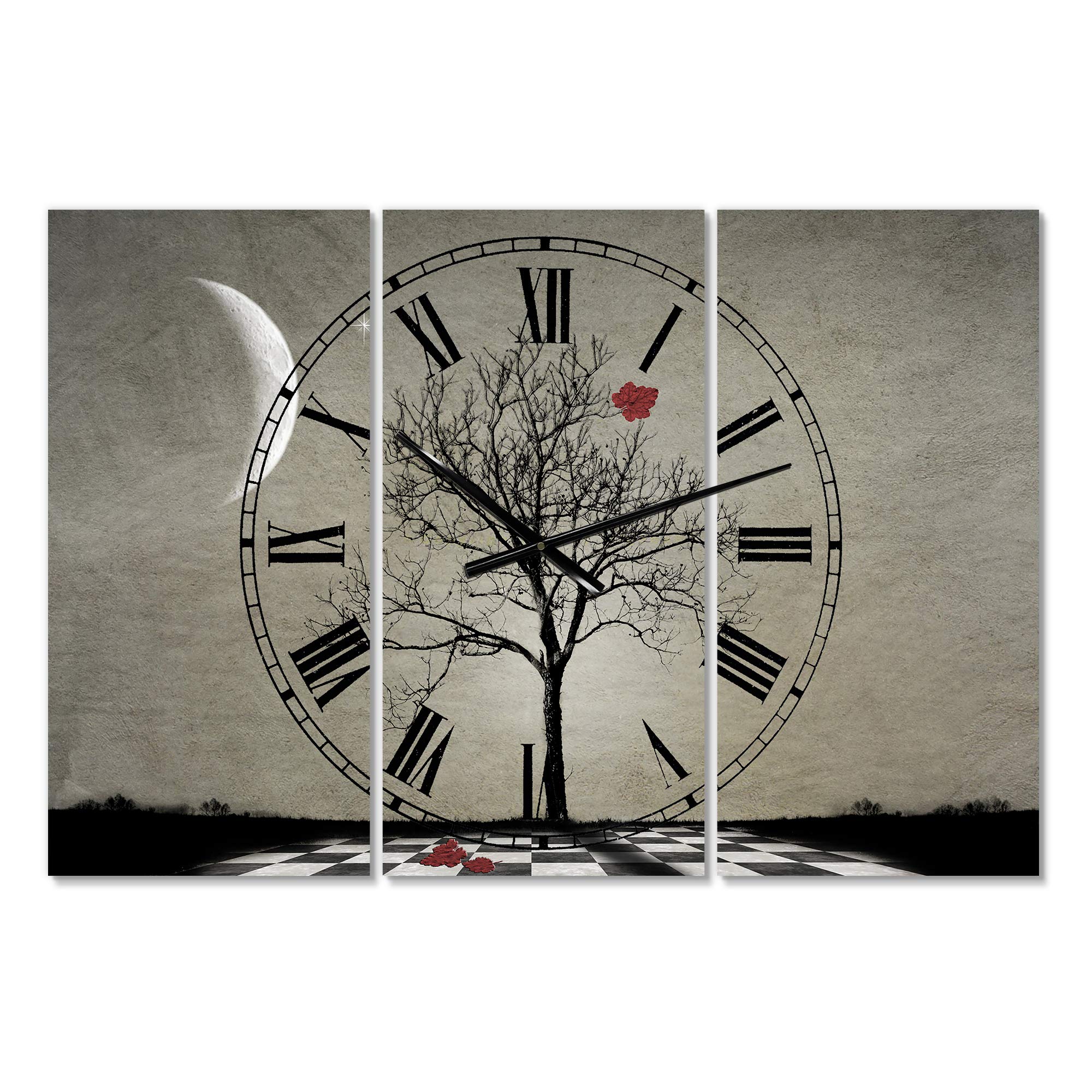 DesignQ 'Inevitable' Large 3-Panel Cottage Wall Clock - Perfect for Home, Bedroom, Bathroom, Office & Living Room Decor | Vintage Farmhouse Style Clock for Wall Decor & Interior Design