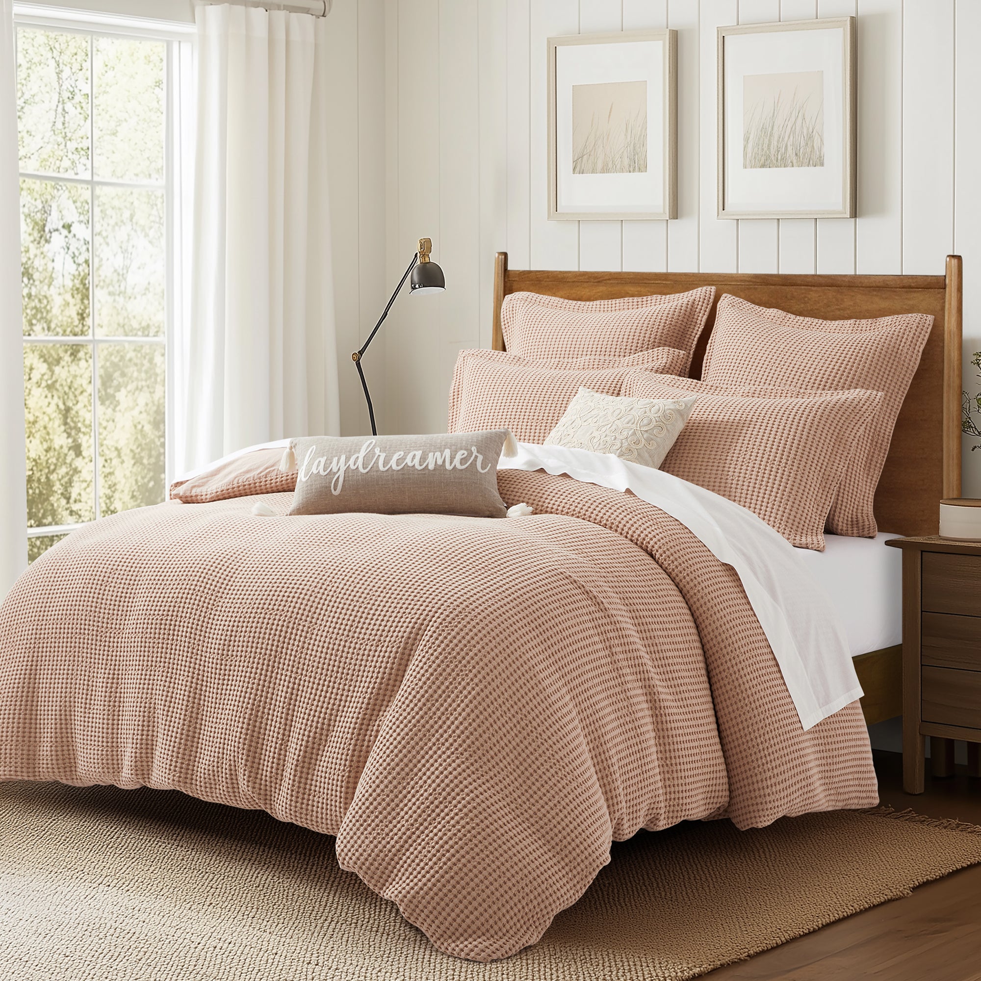 Mills Waffle Duvet Cover Set - Soft Textured Bedding for Cozy Comfort - Perfect for Master Bedroom, Guest Room & Dorm Decor