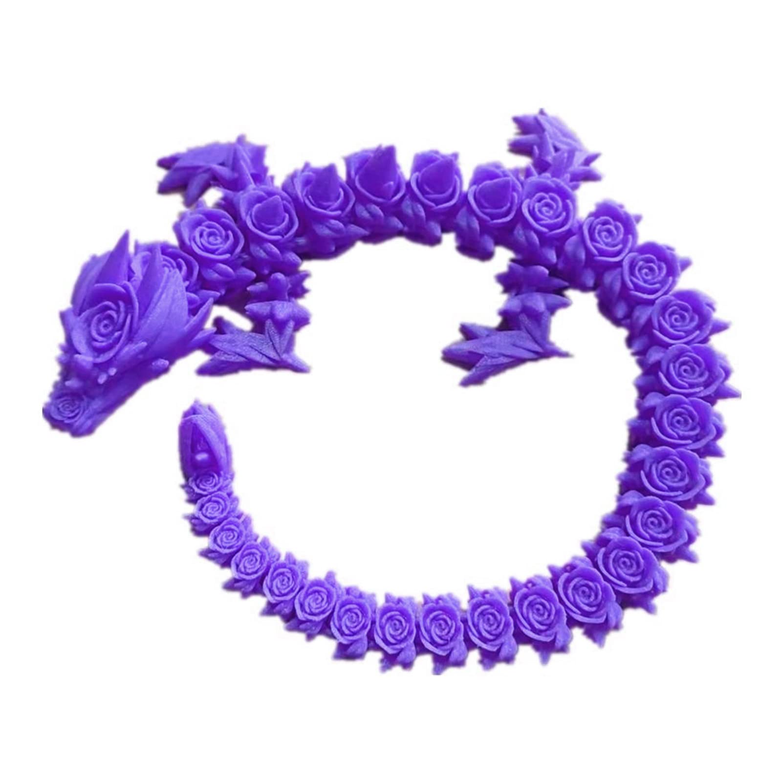 3D Printed Rose Dragon Articulated Toy - Rotatable & Poseable Joints for Stress Relief - Anxiety Relief Dragon Action Figure for Kids & Adults (13.8 Inch, Purple) - Perfect for Desk Decor, Gift Giving & Collectible Display