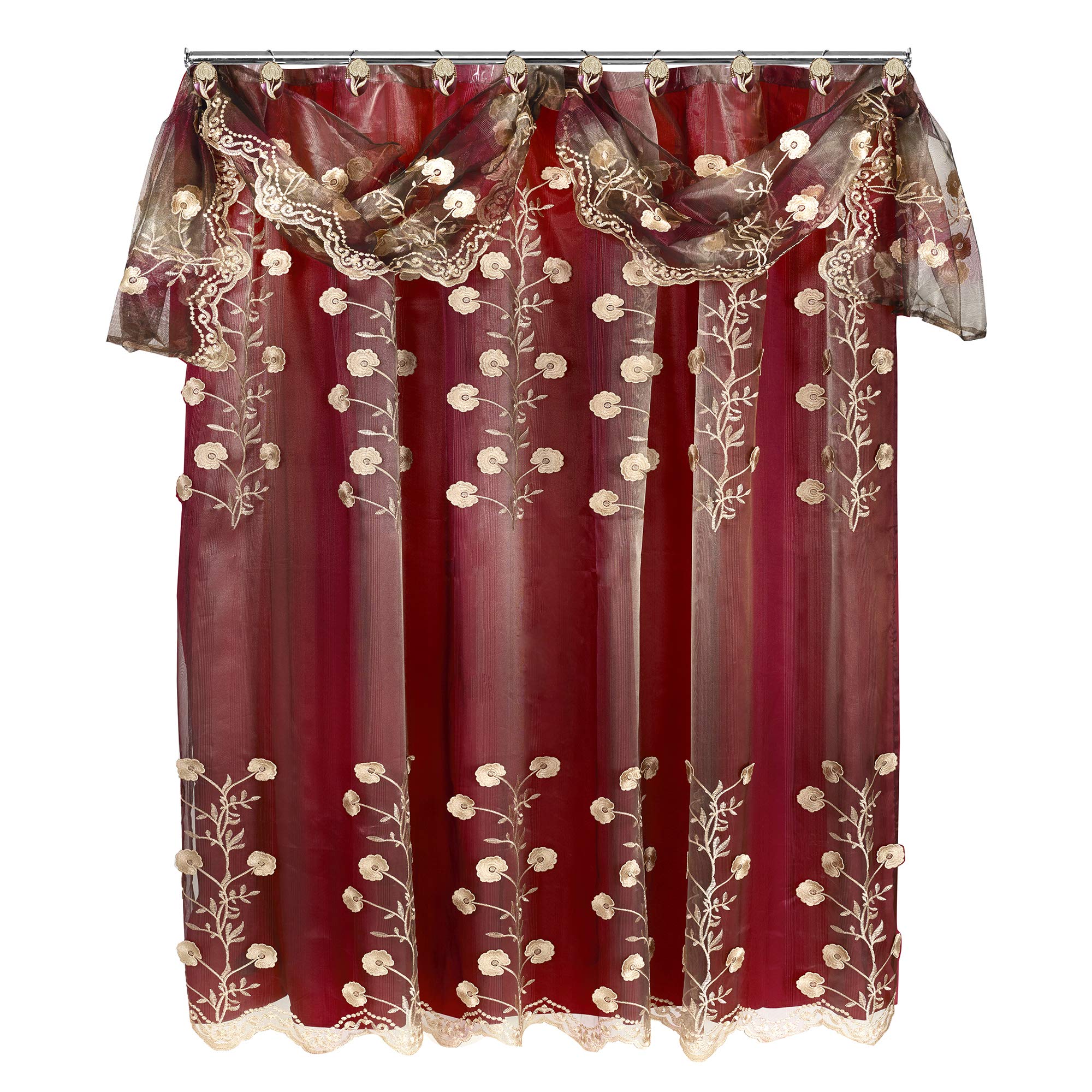 Ombre Rose Sheer Lace Shower Curtain - Burgundy Bathroom Decor for Vintage Style Homes | Perfect for Bathrooms, Master Suites & Boho Chic Interiors