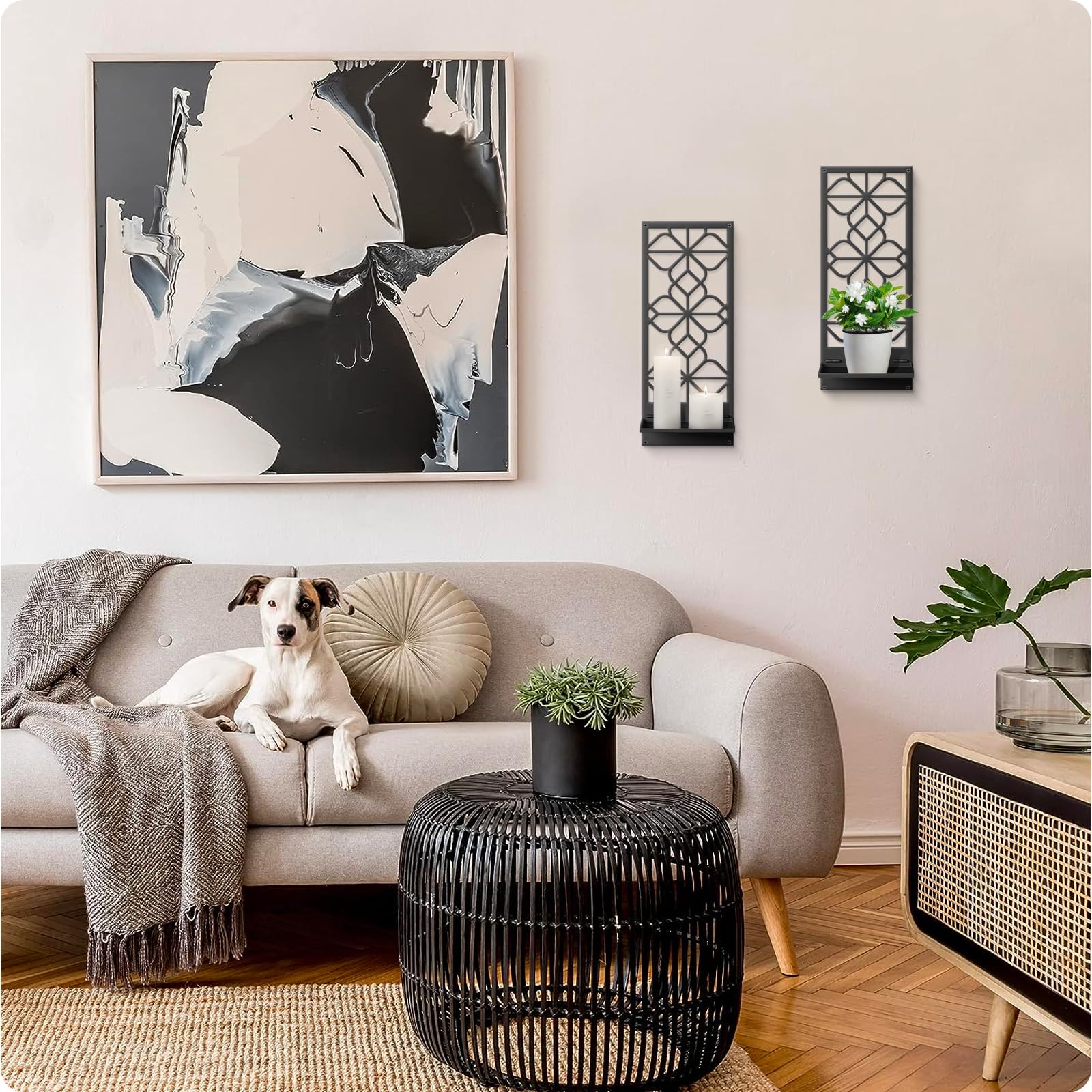 Black Metal Wall Decor - Minimalist Retro Candle Holder for Farmhouse, Bathroom & Living Room (2-Pack)